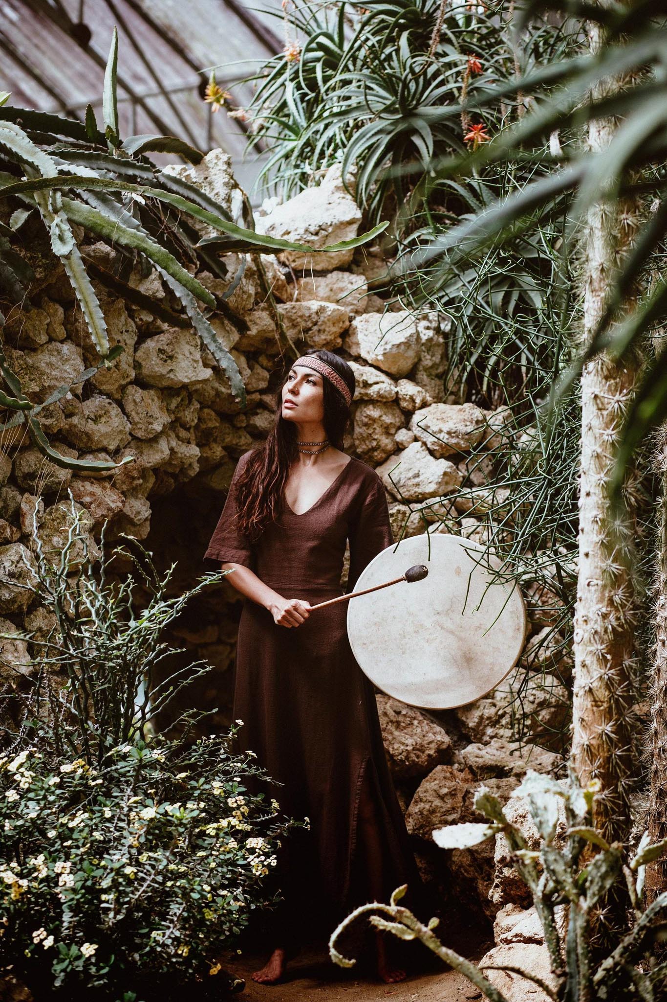 Brown Organic Cotton Boho Dress with Half Sleeves - AYA Sacred Wear