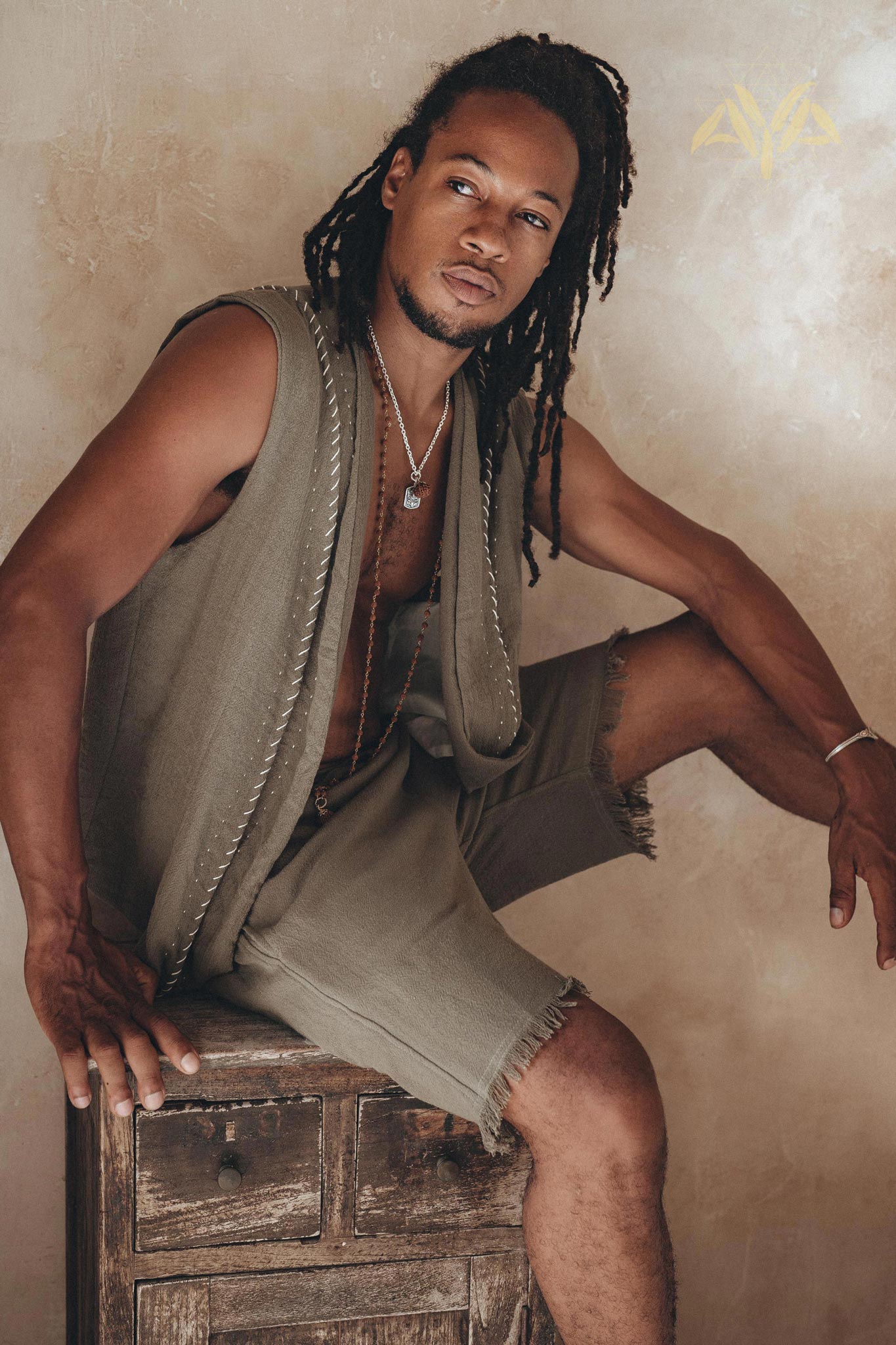 Dark Sage Green Hand Embroidered Vest for Men by AYA Sacred Wear