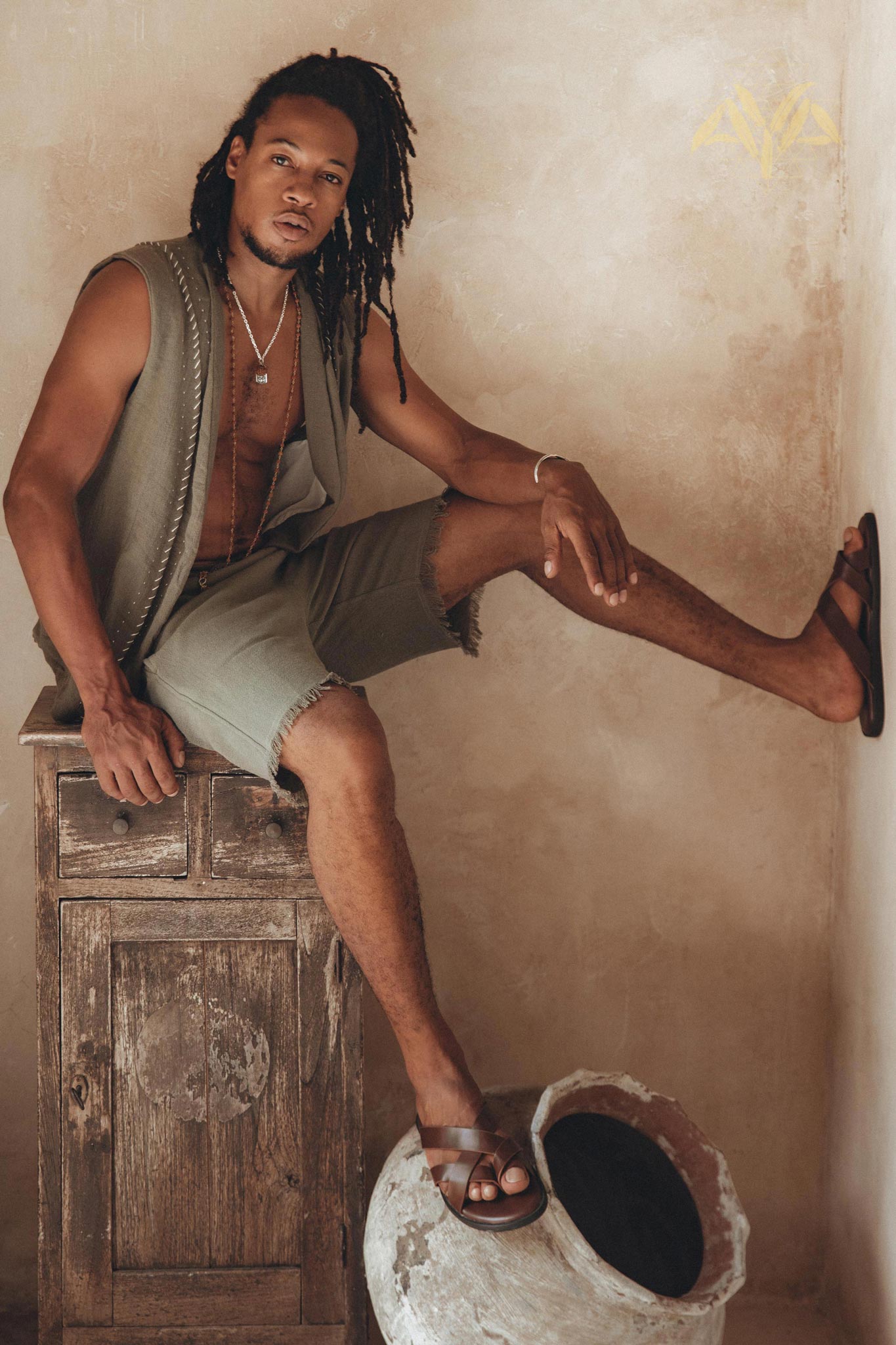 Dark Sage Green Hand Embroidered Vest for Men by AYA Sacred Wear