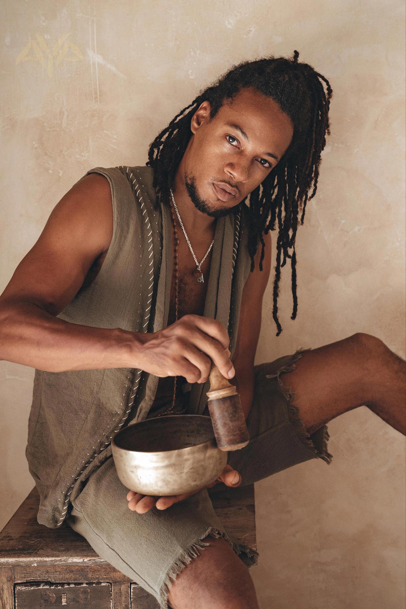 Dark Sage Green Hand Embroidered Vest for Men by AYA Sacred Wear