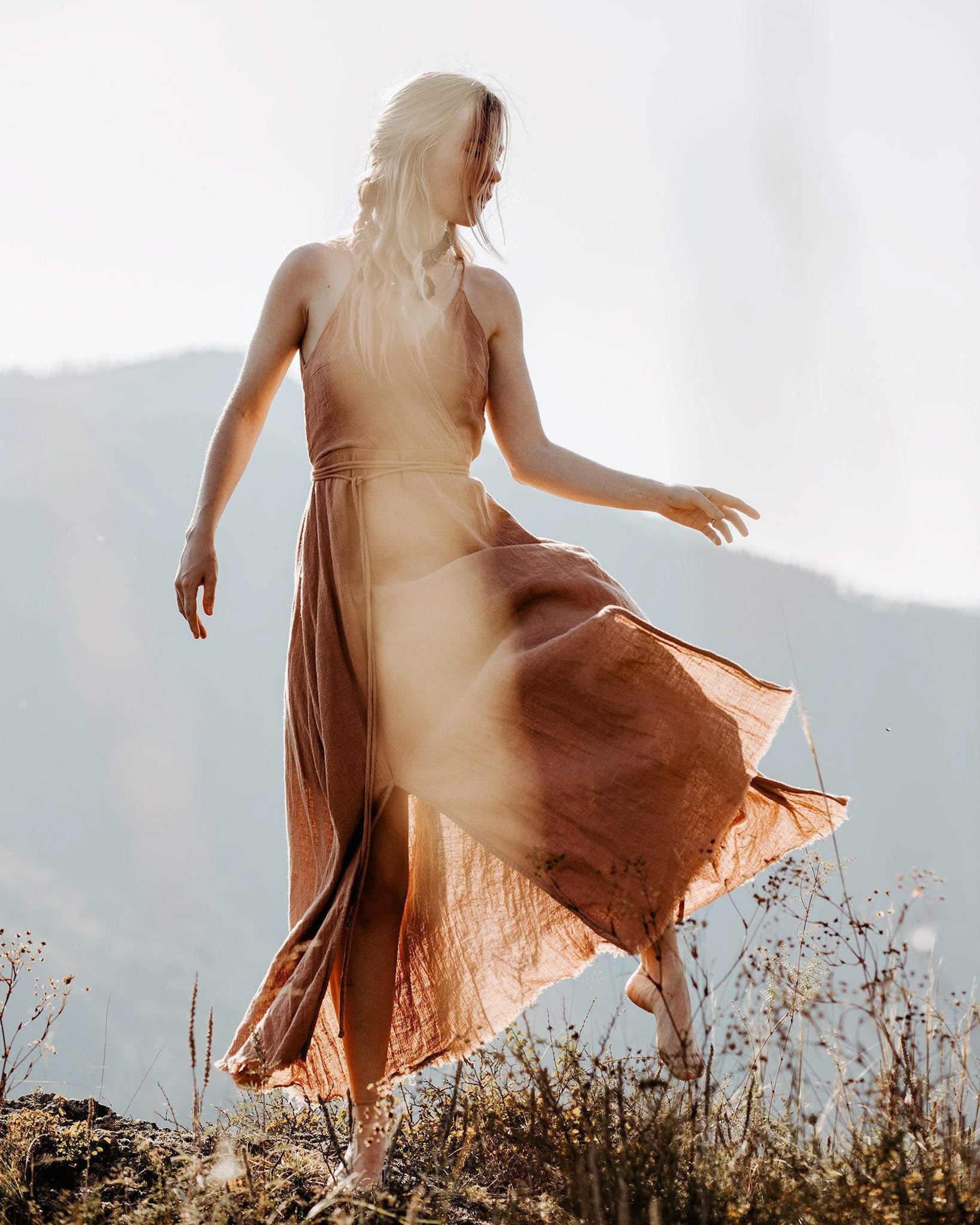 Dusty Pink Boho Bridesmaid Dress, Open Back Elegant Dress - AYA Sacred Wear