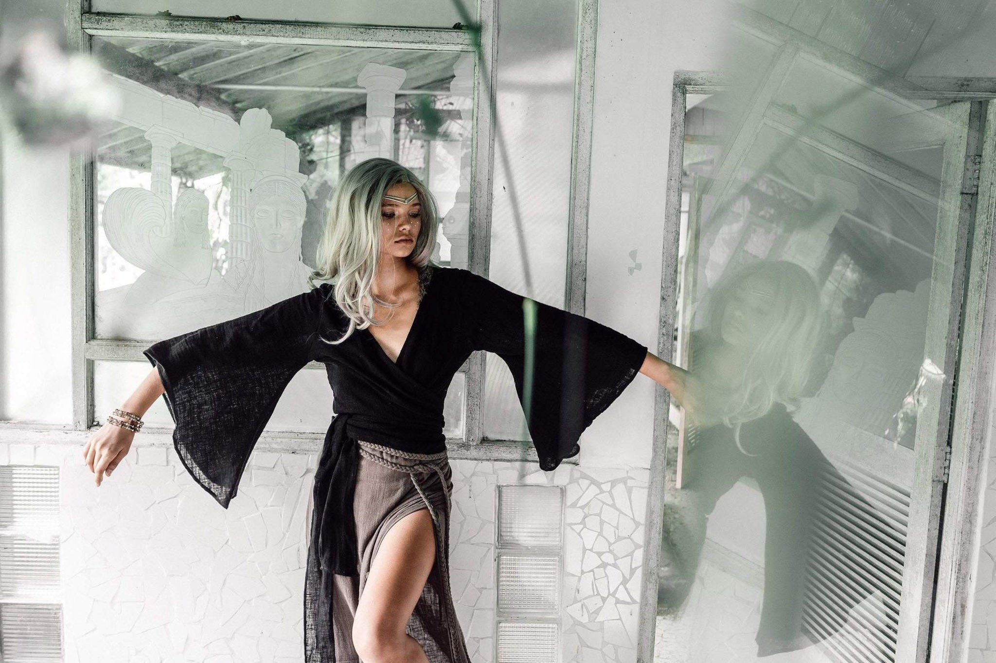 Black Kimono Cover-up Tunic with Bell Sleeves by AYA Sacred Wear