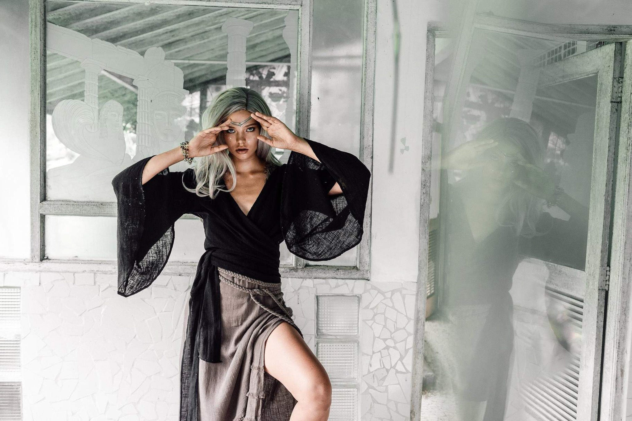 Black Kimono Cover-up Tunic with Bell Sleeves by AYA Sacred Wear