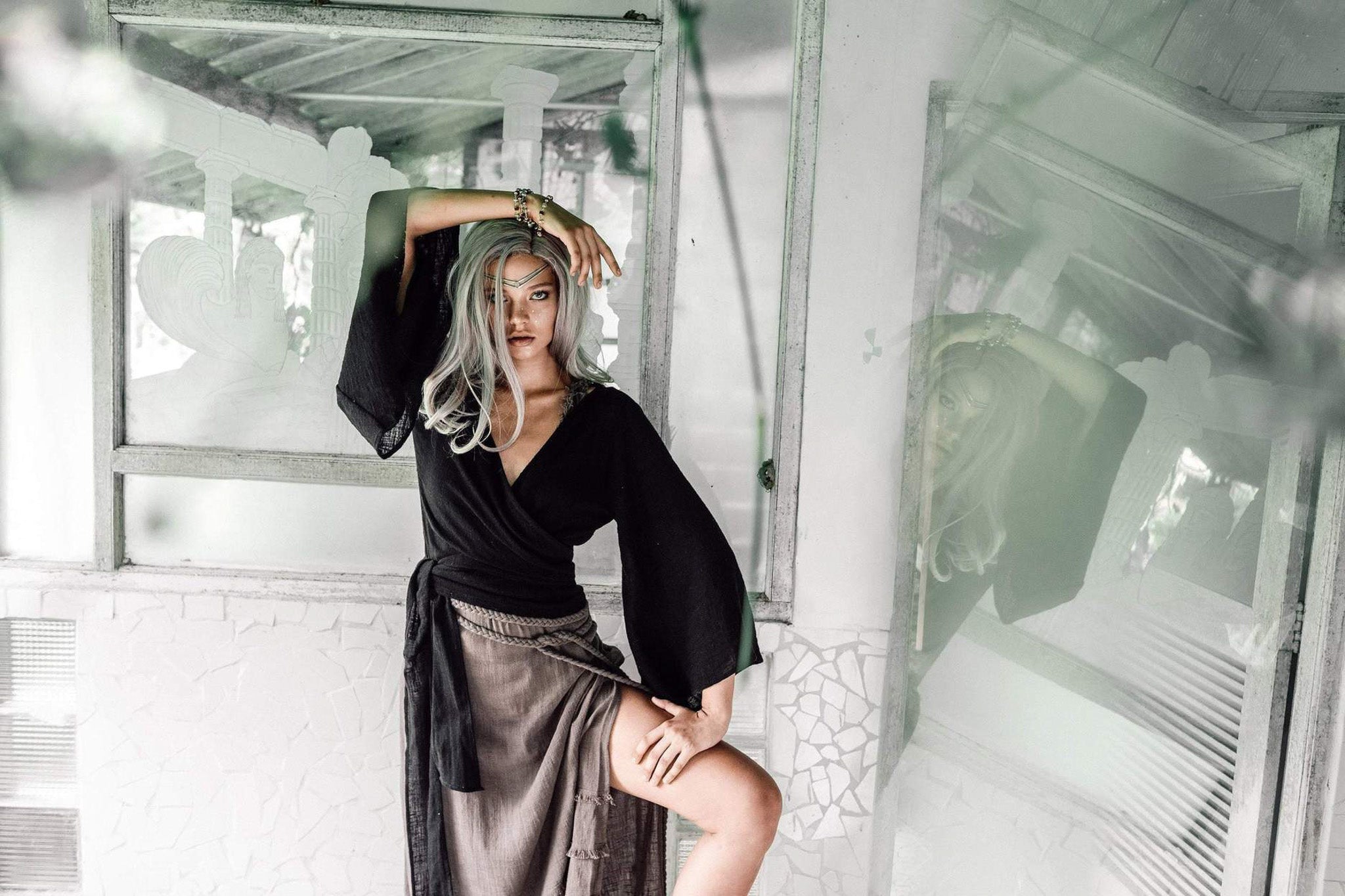Black Kimono Cover-up Tunic with Bell Sleeves by AYA Sacred Wear