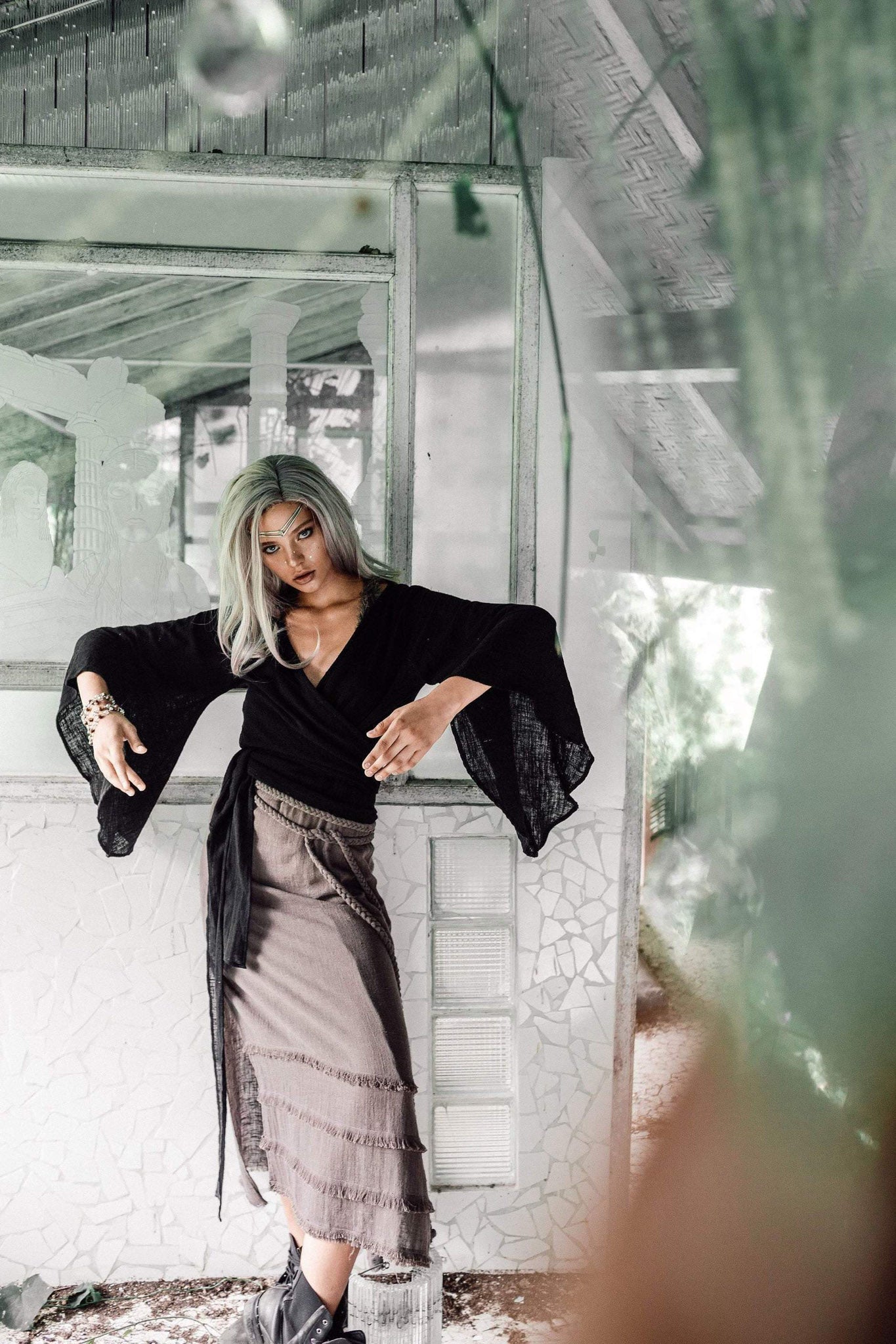 Black Kimono Cover-up Tunic with Bell Sleeves by AYA Sacred Wear