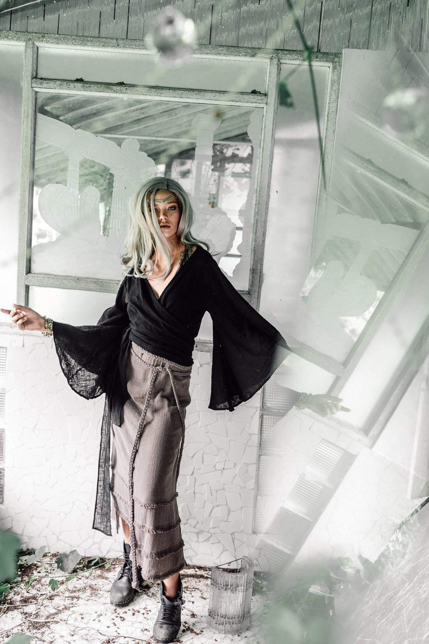 Black Kimono Cover-up Tunic with Bell Sleeves by AYA Sacred Wear