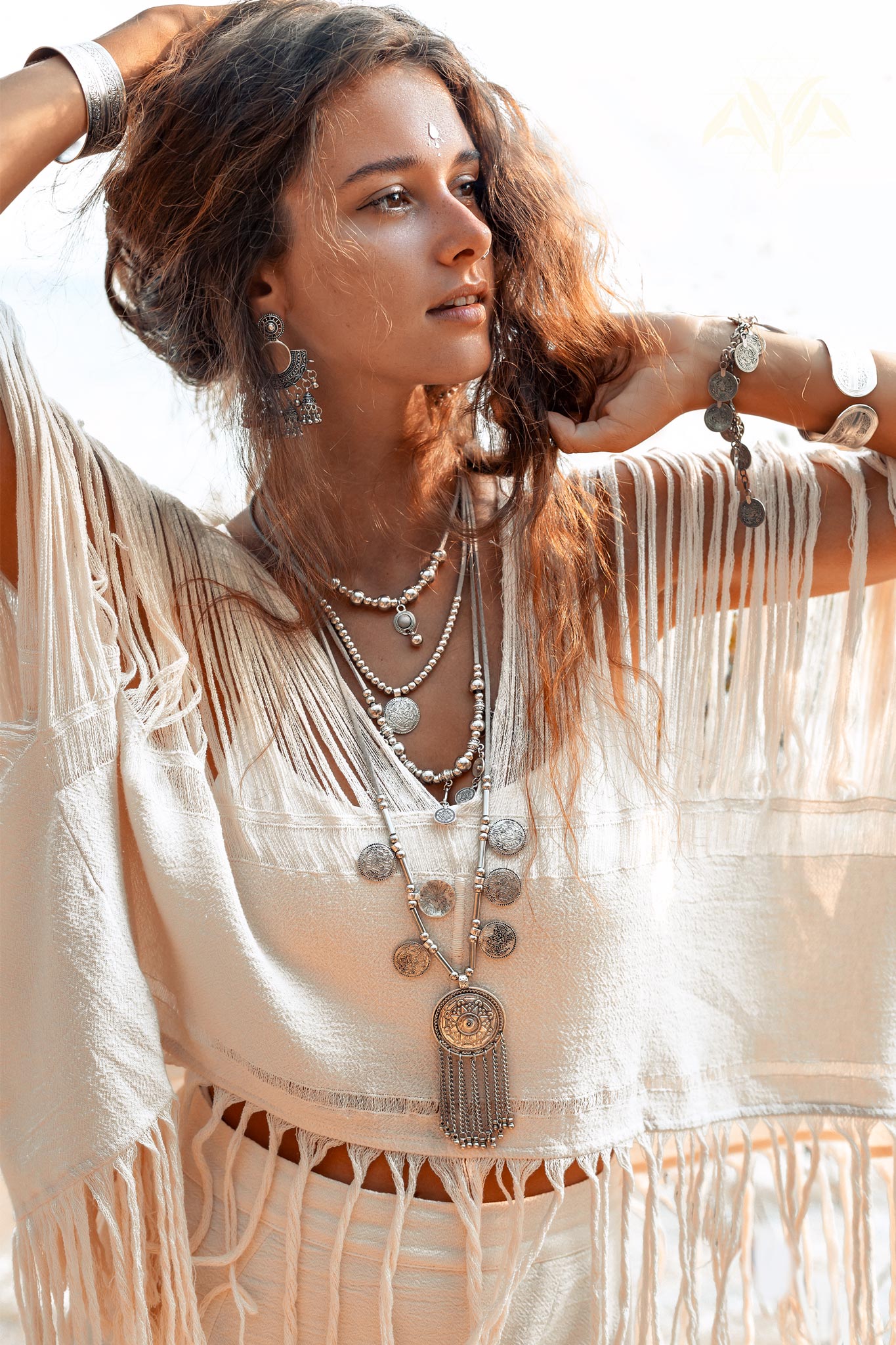 Boho Top, Bohemian Top, Boho Cover Up Women, Hand Loomed Cotton Blouse - AYA Sacred Wear