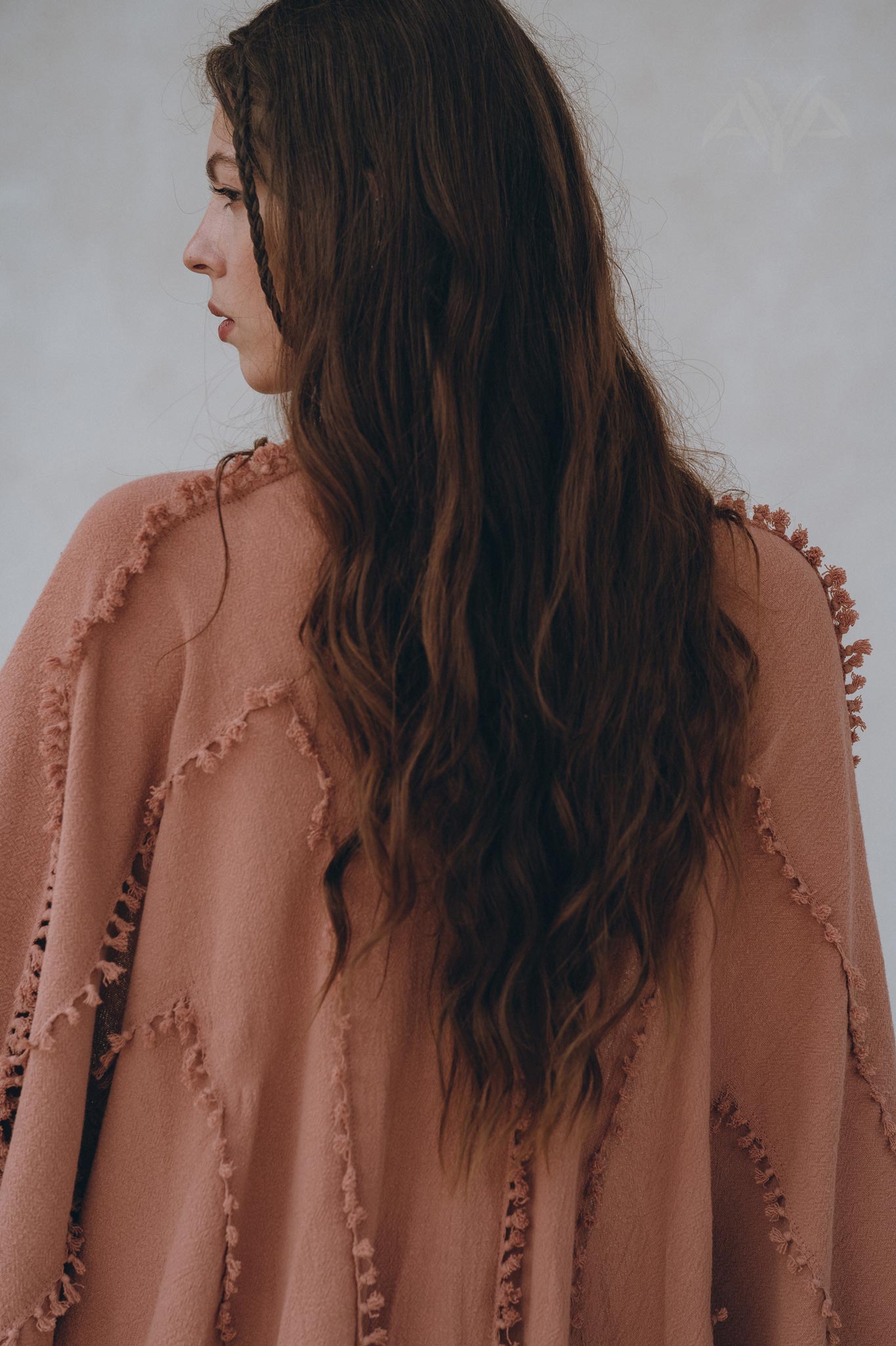 Dusty Pink Poncho Robe, Bridal Cover Up Women, Bohemian Kimono Overcoat - AYA Sacred Wear