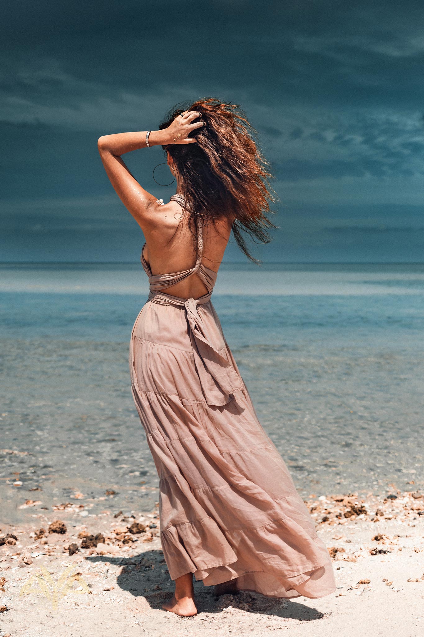 Dusty Pink Bohemian Adjustable Dress, Boho Evening Open Back Belly Dress - AYA Sacred Wear
