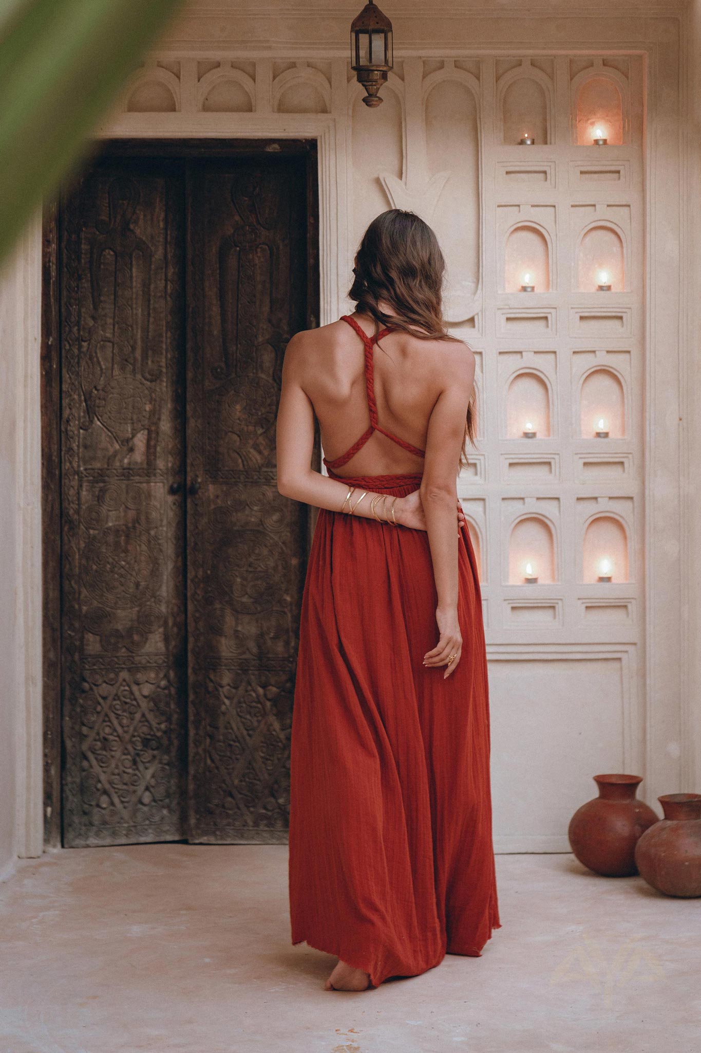 Greek Goddess Dress, Boho Braided Belted Dress, Wine Red Grecian Dress - AYA Sacred Wear