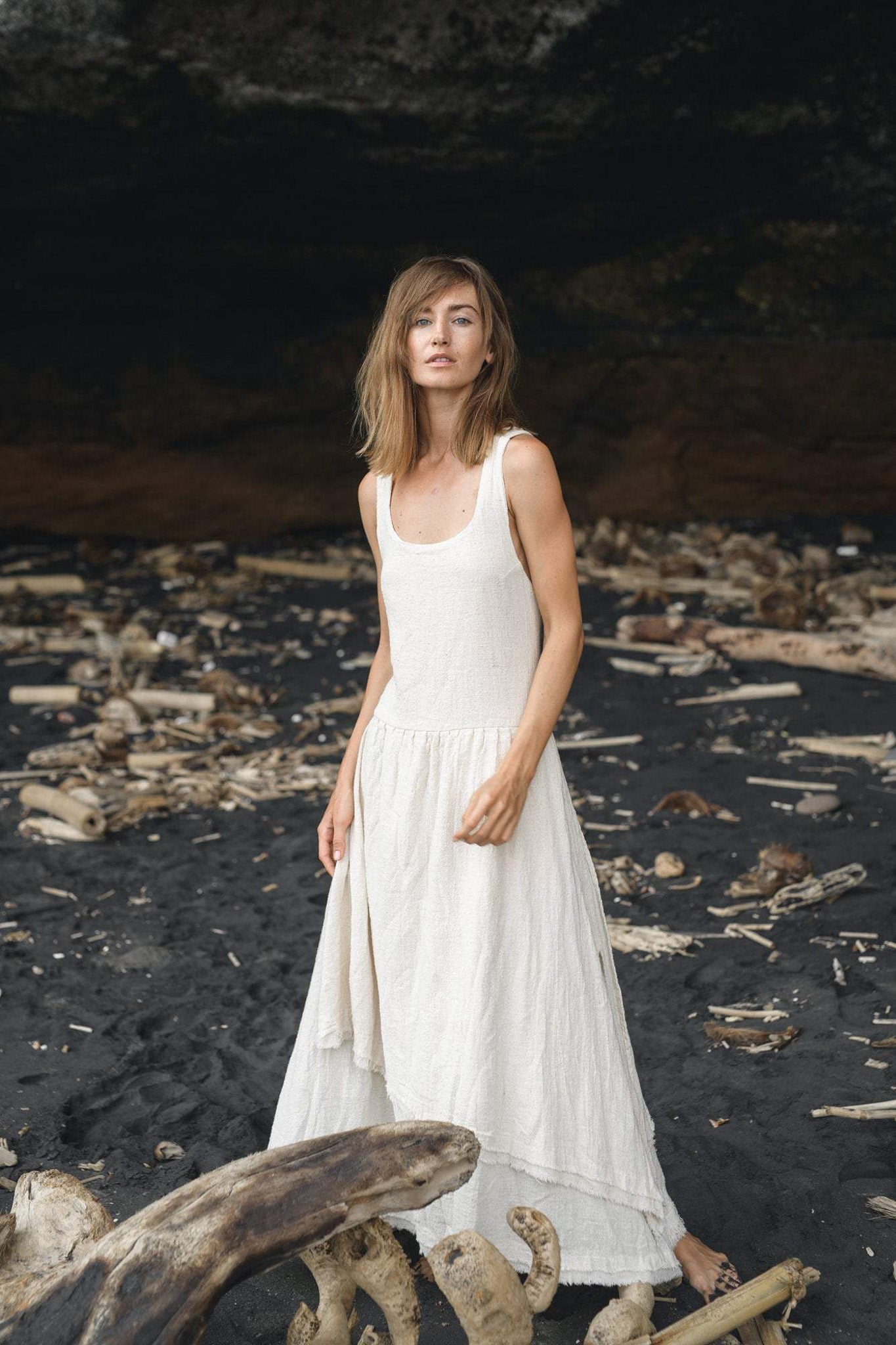 White Boho Dress for Women, Simple Wedding Dress With Pockets - AYA Sacred Wear