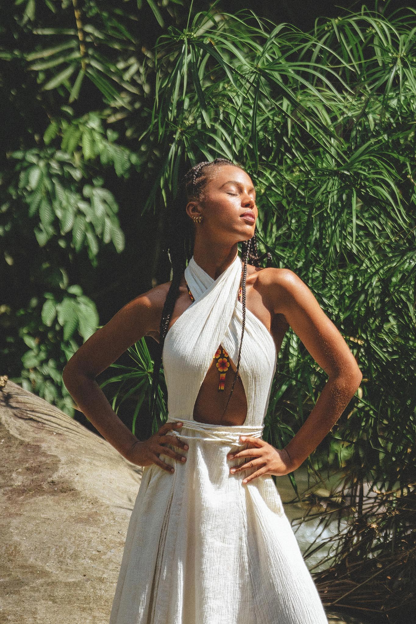 Complete your outfit with Aya Sacred Wear's back laces dress.