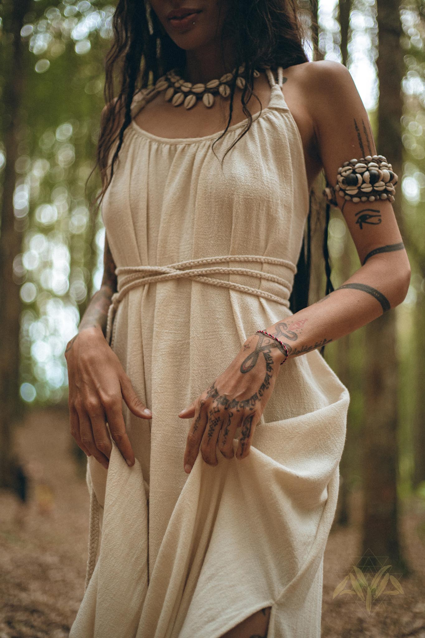 Off-White Organic Cotton Bohemian Dress, Simple Wedding Dress - AYA Sacred Wear