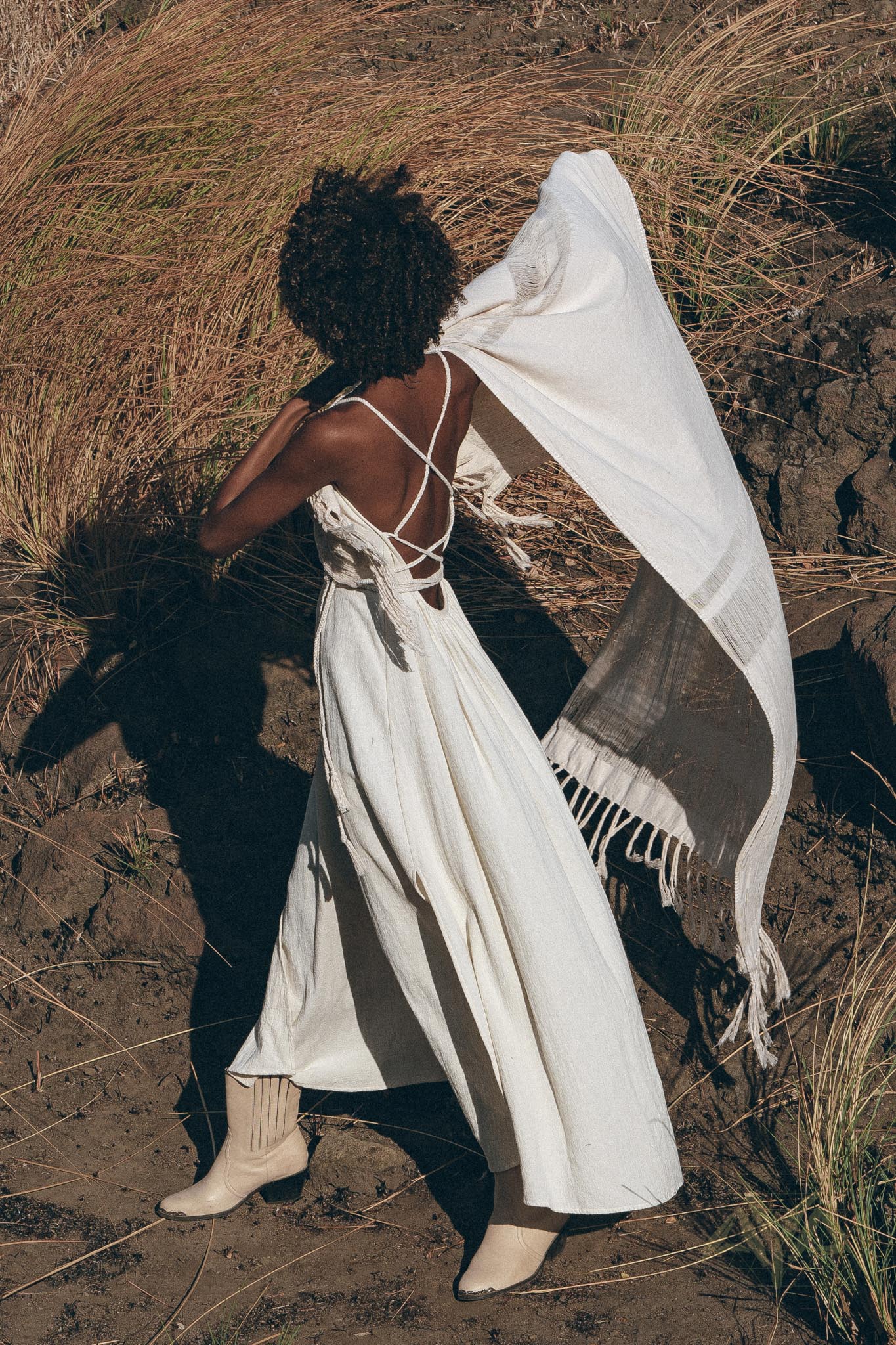 Off-White Organic Cotton Bohemian Dress, Simple Wedding Dress - AYA Sacred Wear