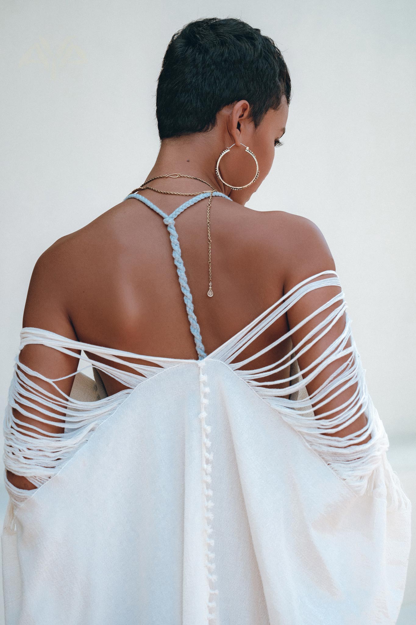 Off-White Cotton Poncho Cape, Organic Tribal Kimono Cover Up - AYA Sacred Wear