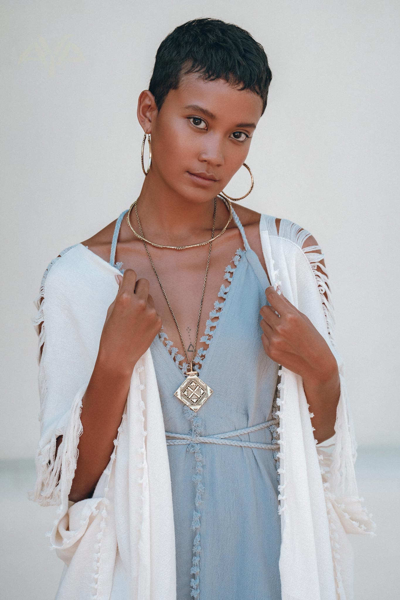 Off-White Cotton Poncho Cape, Organic Tribal Kimono Cover Up - AYA Sacred Wear