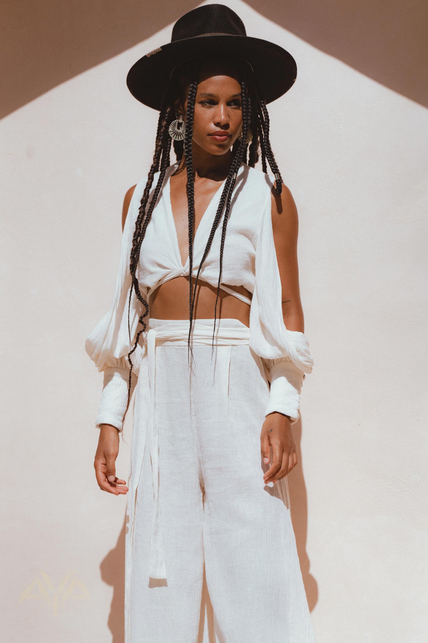 Add some boho style to your wardrobe with Aya Sacred Wear's Off-White Boho Set Top & Pants.