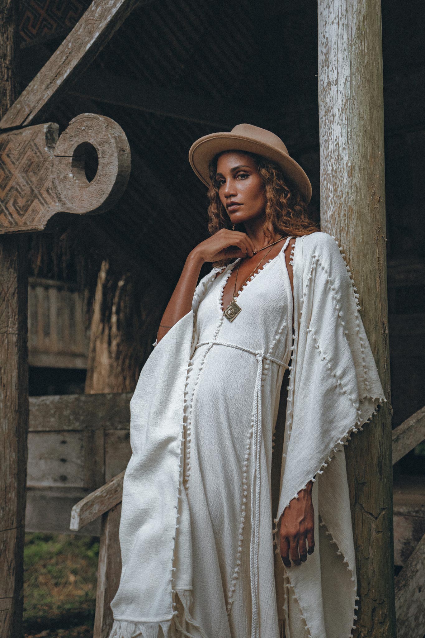 Off-White Boho Beach Wedding Dress, Bohemian Homespun Cotton Dress - AYA Sacred Wear