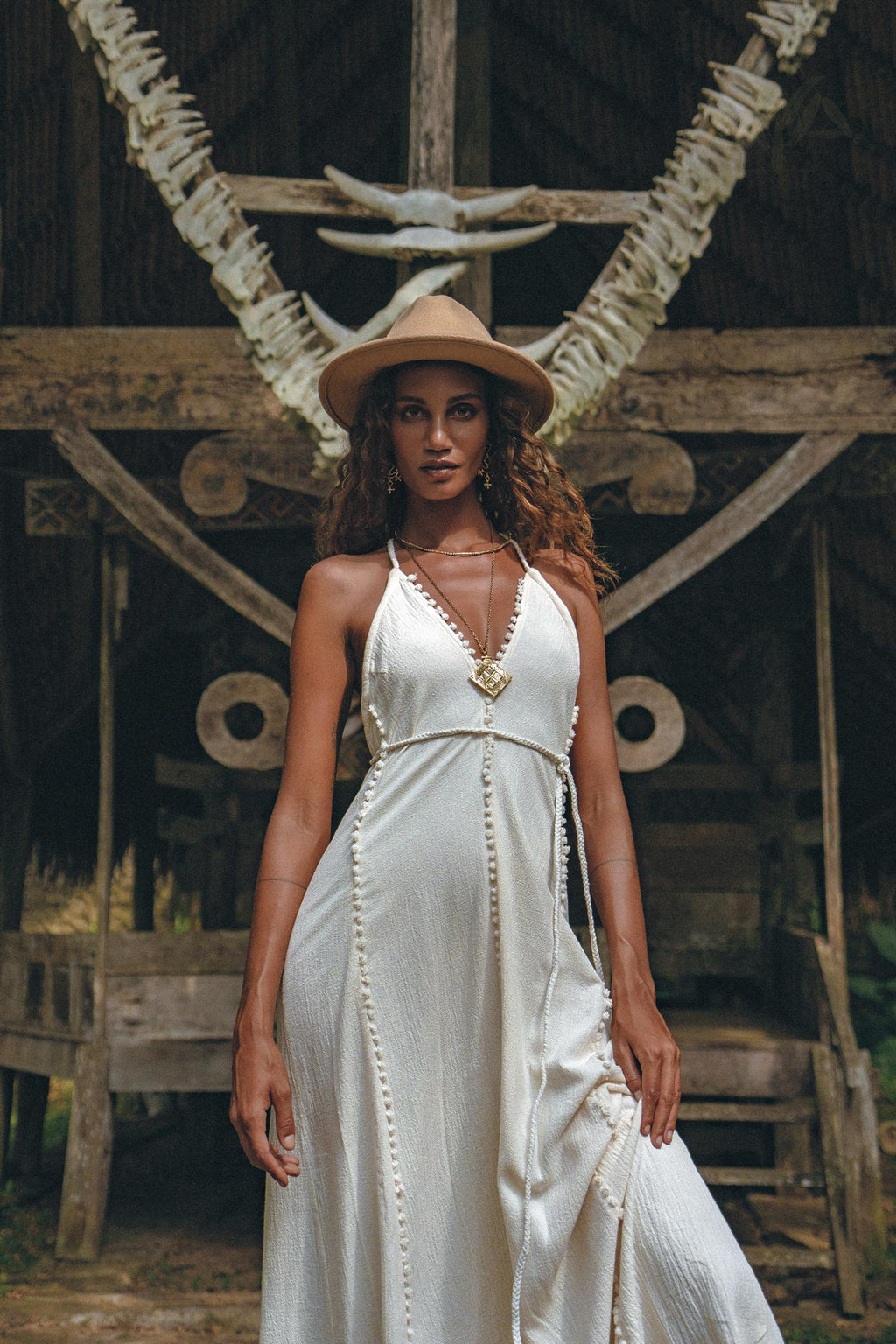 Off-White Boho Beach Wedding Dress, Bohemian Homespun Cotton Dress - AYA Sacred Wear