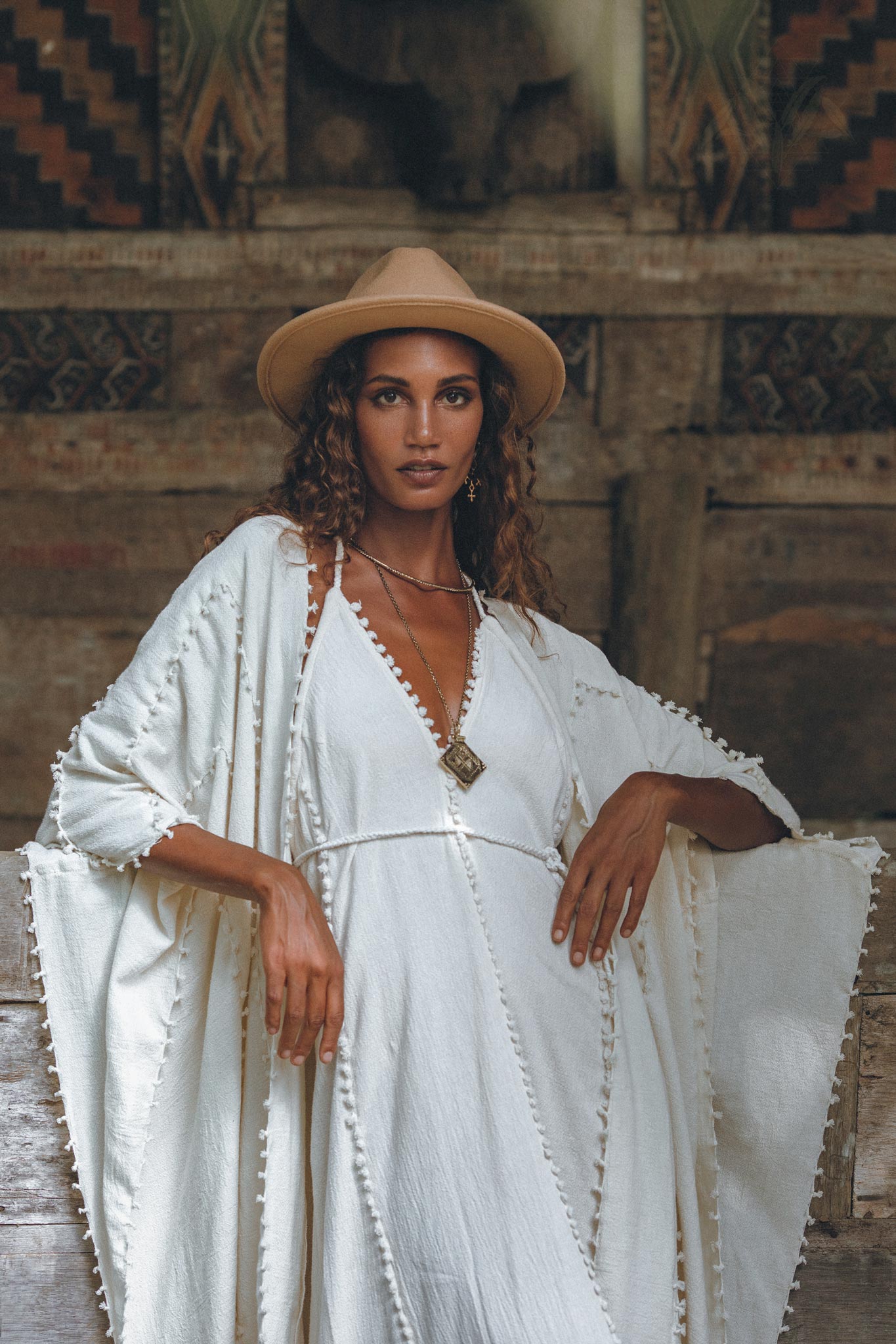 Off-White Boho Beach Wedding Dress, Bohemian Homespun Cotton Dress - AYA Sacred Wear