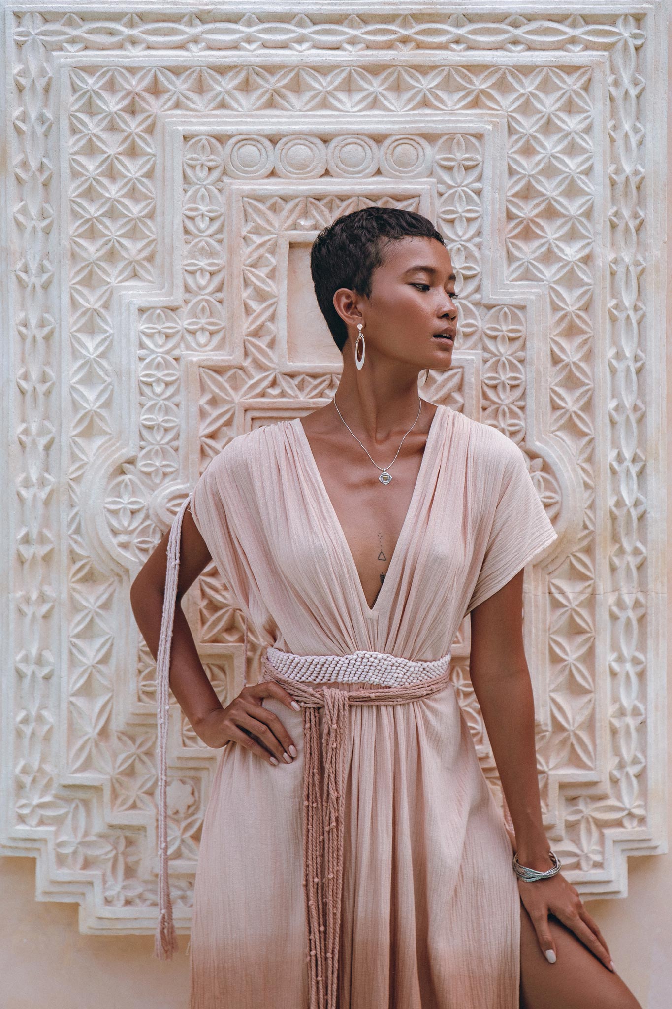 Boho Wedding Dress, Handmade Dress, Botanically Dyed Dusty Pink Dress - AYA Sacred Wear