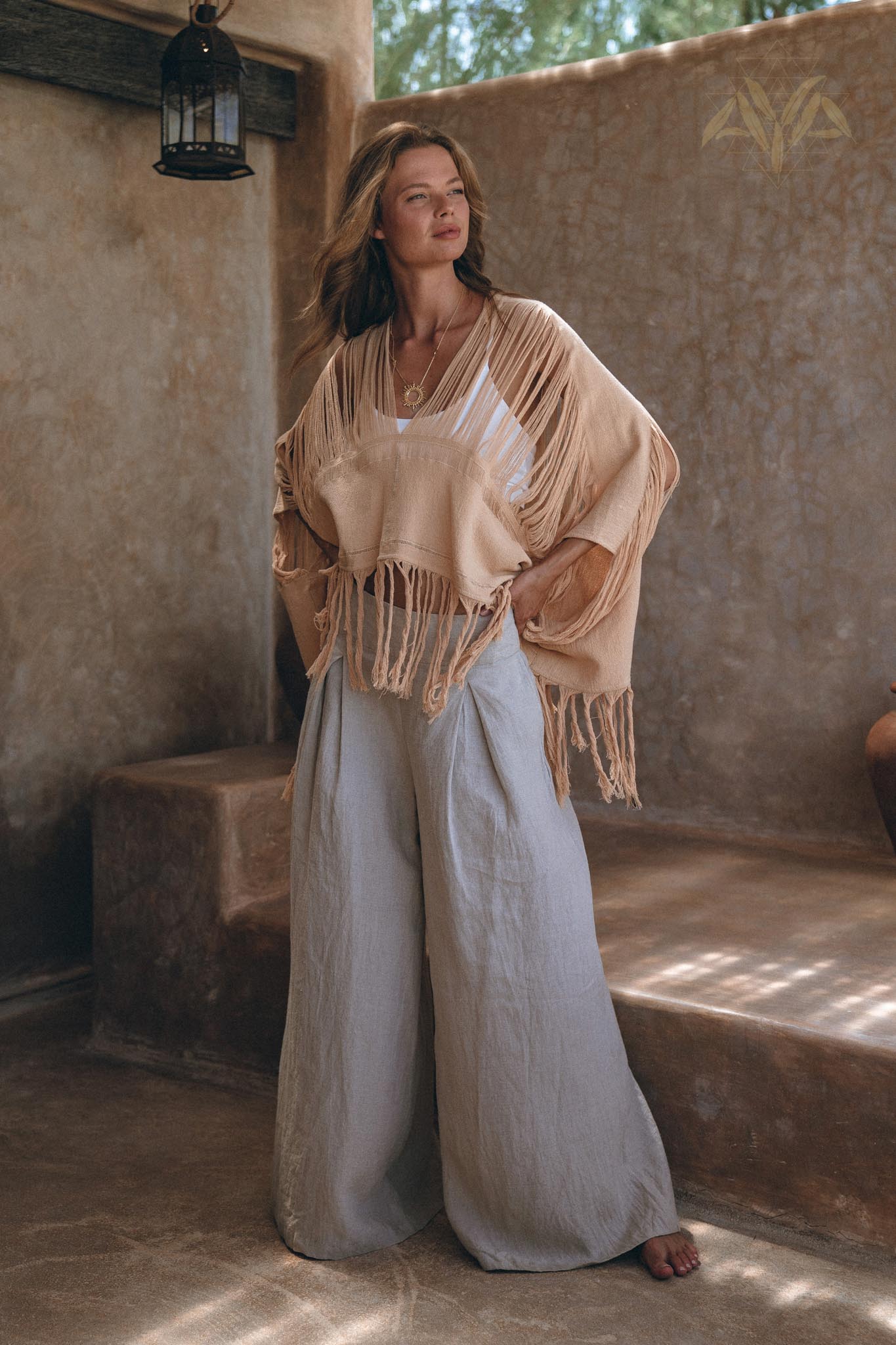 Unique Soft Linen Boho Pants Women, Loose Linen Wide Boho Pants, Bohemian Pants - AYA Sacred Wear