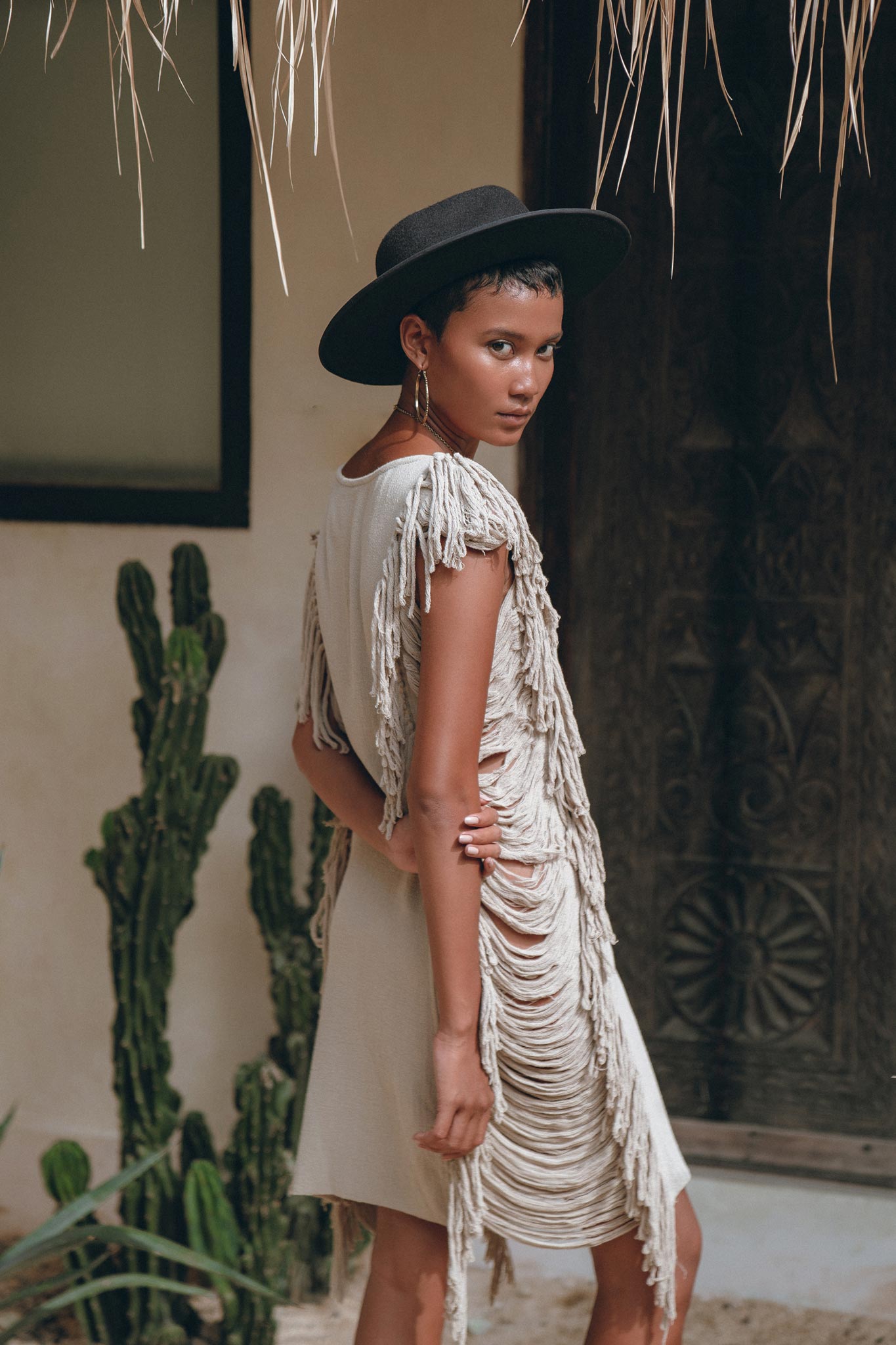 Boho Open Sides Dress, Light Olive Dress, Ladders Sides Mini Dress - AYA Sacred Wear