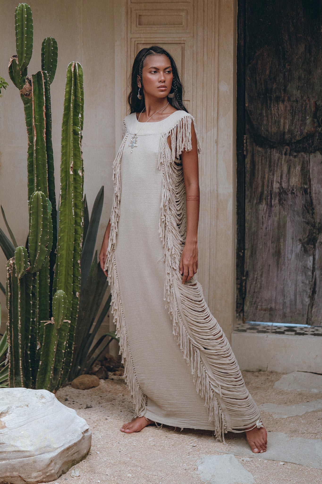 Soft Olive Ladder Sides Dress, Organic Cotton Dress, Boho Summer Dress - AYA Sacred Wear