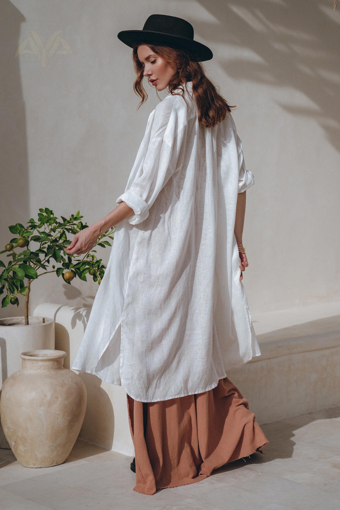 Oversized Shirt Women, Loose Fit Linen Shirt, Long Sleeve Shirt Dress - AYA Sacred Wear