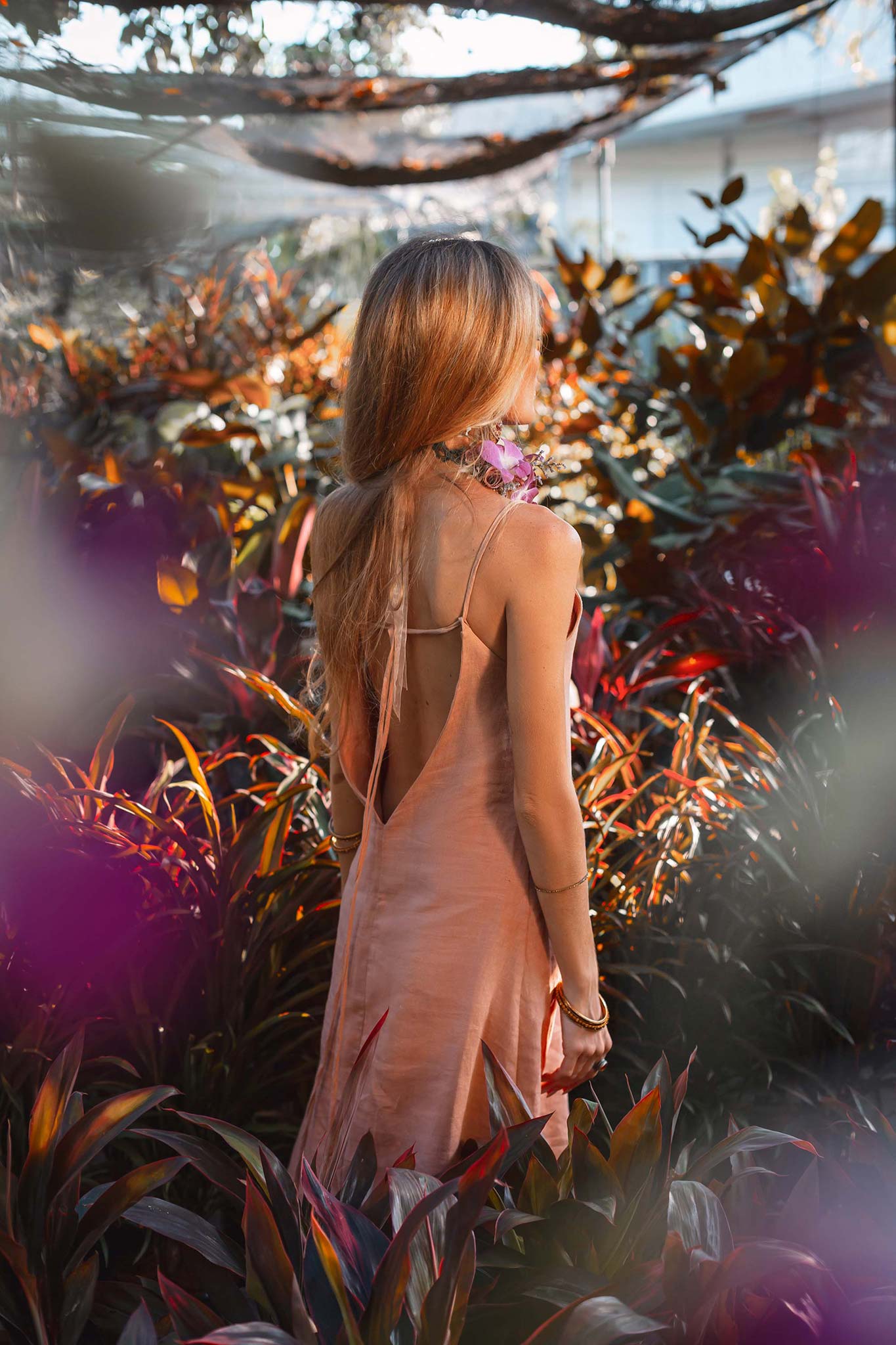 Linen Boho Bridesmaid Dress, Pink Linen Bohemian Slip Dress - AYA Sacred Wear