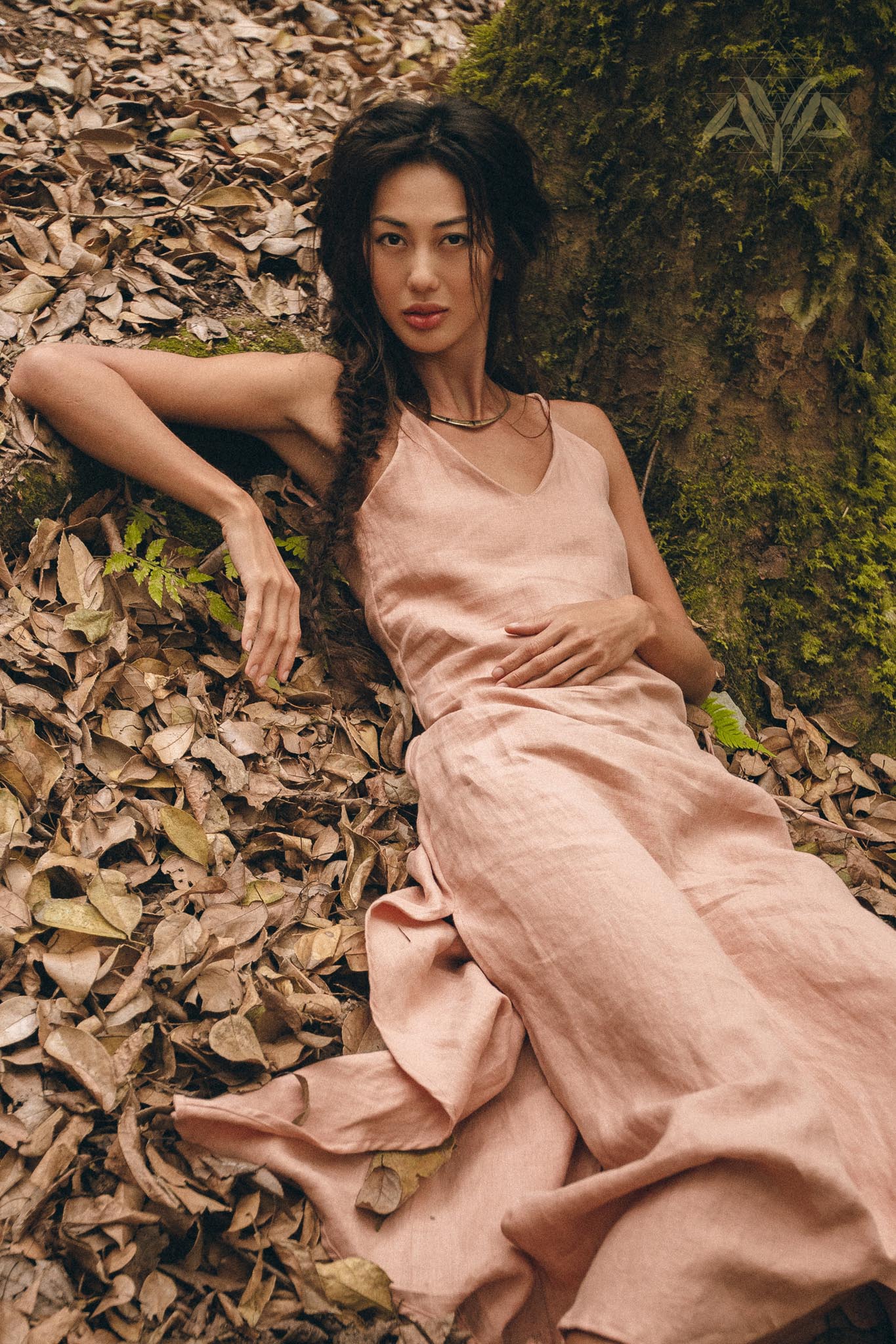 Linen Boho Bridesmaid Dress, Pink Linen Bohemian Slip Dress - AYA Sacred Wear