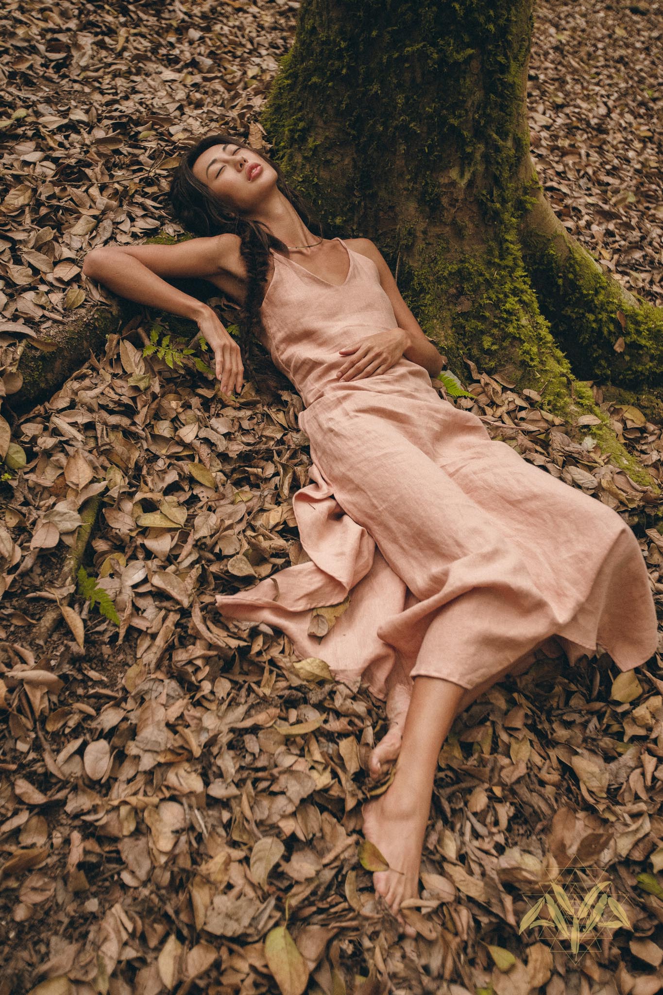 Linen Boho Bridesmaid Dress, Pink Linen Bohemian Slip Dress - AYA Sacred Wear