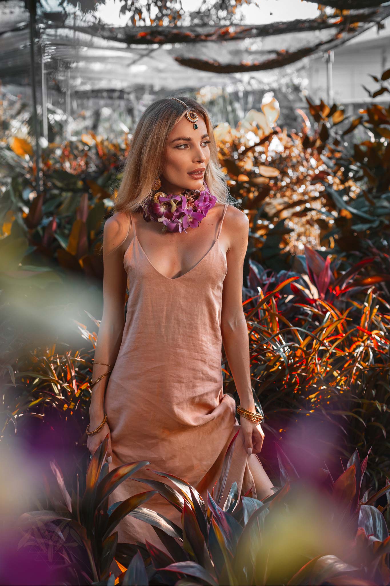 Linen Boho Bridesmaid Dress, Pink Linen Bohemian Slip Dress - AYA Sacred Wear