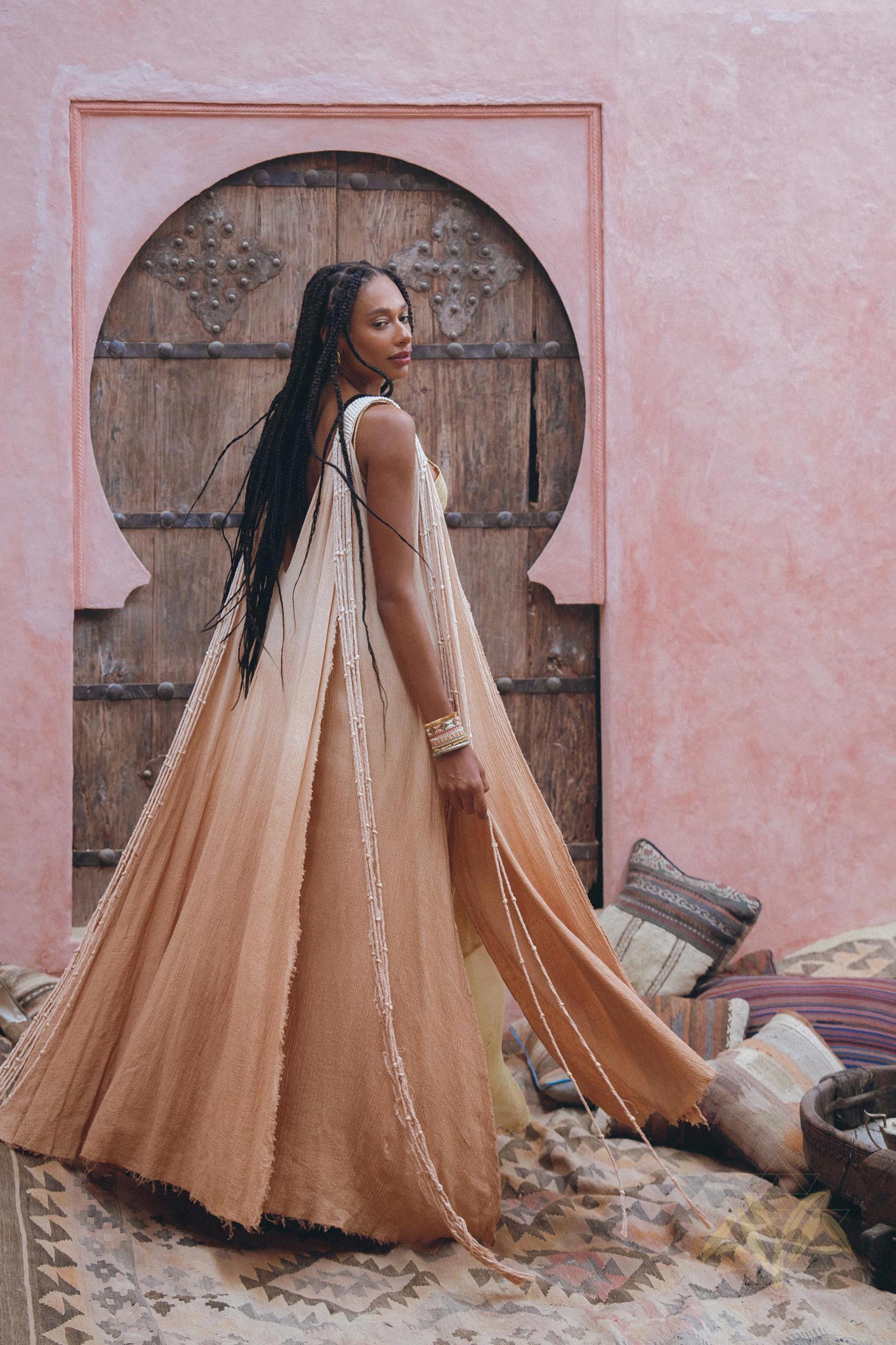Women's Powder Pink Macrame Robes at Aya Sacred Wear