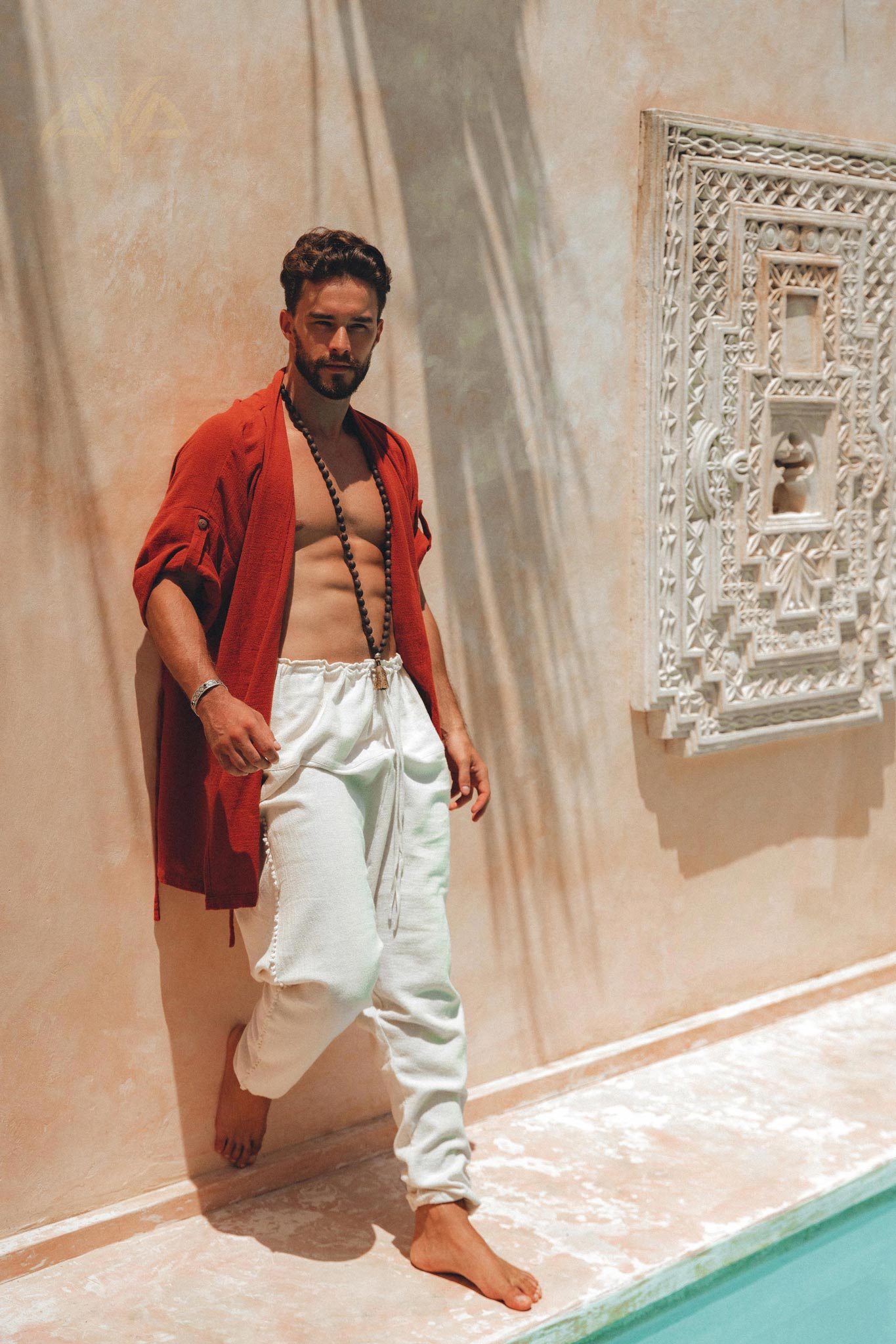 Red Tribal Kimono Robe for Men by AYA Sacred Wear