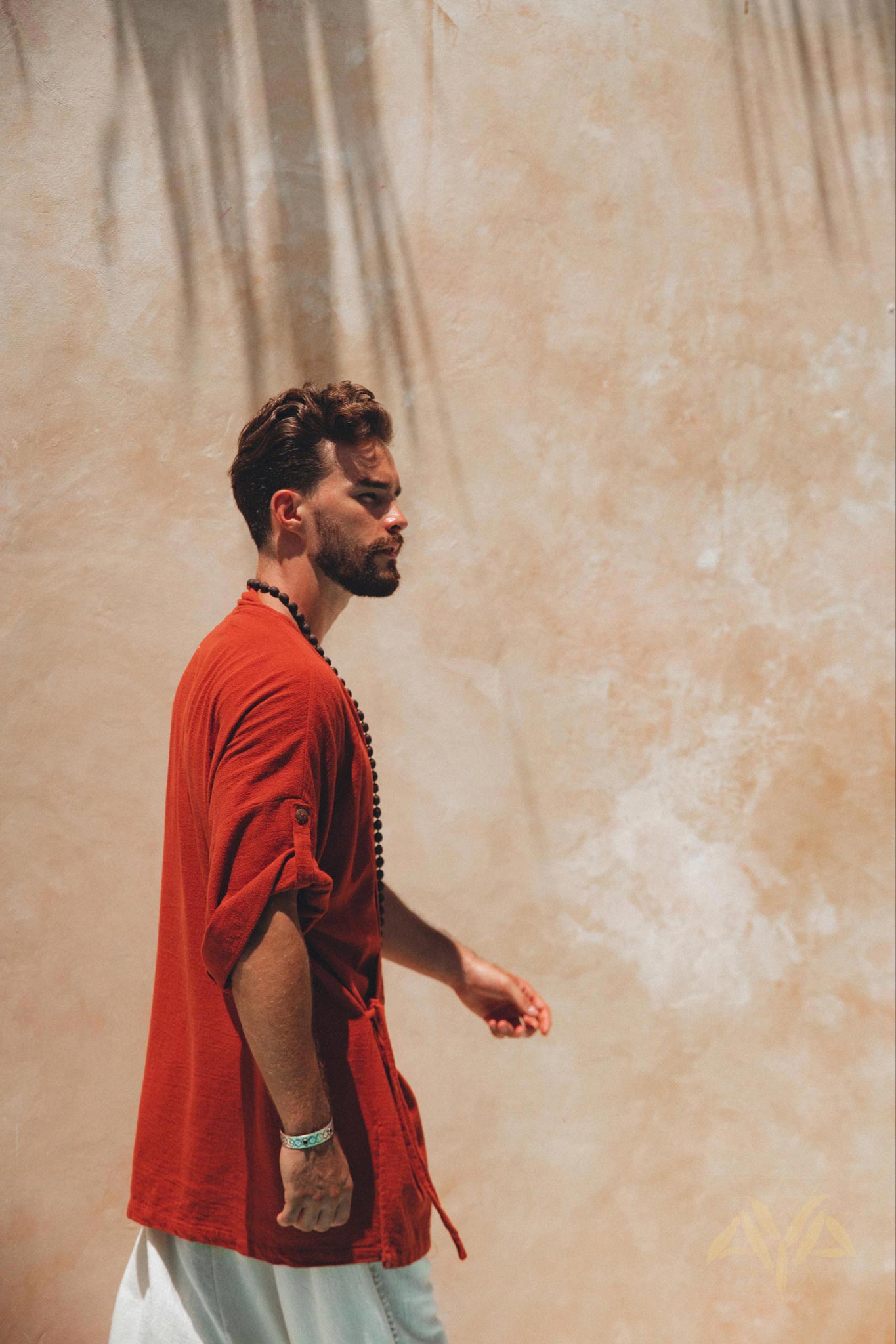 Red Tribal Kimono Robe for Men by AYA Sacred Wear
