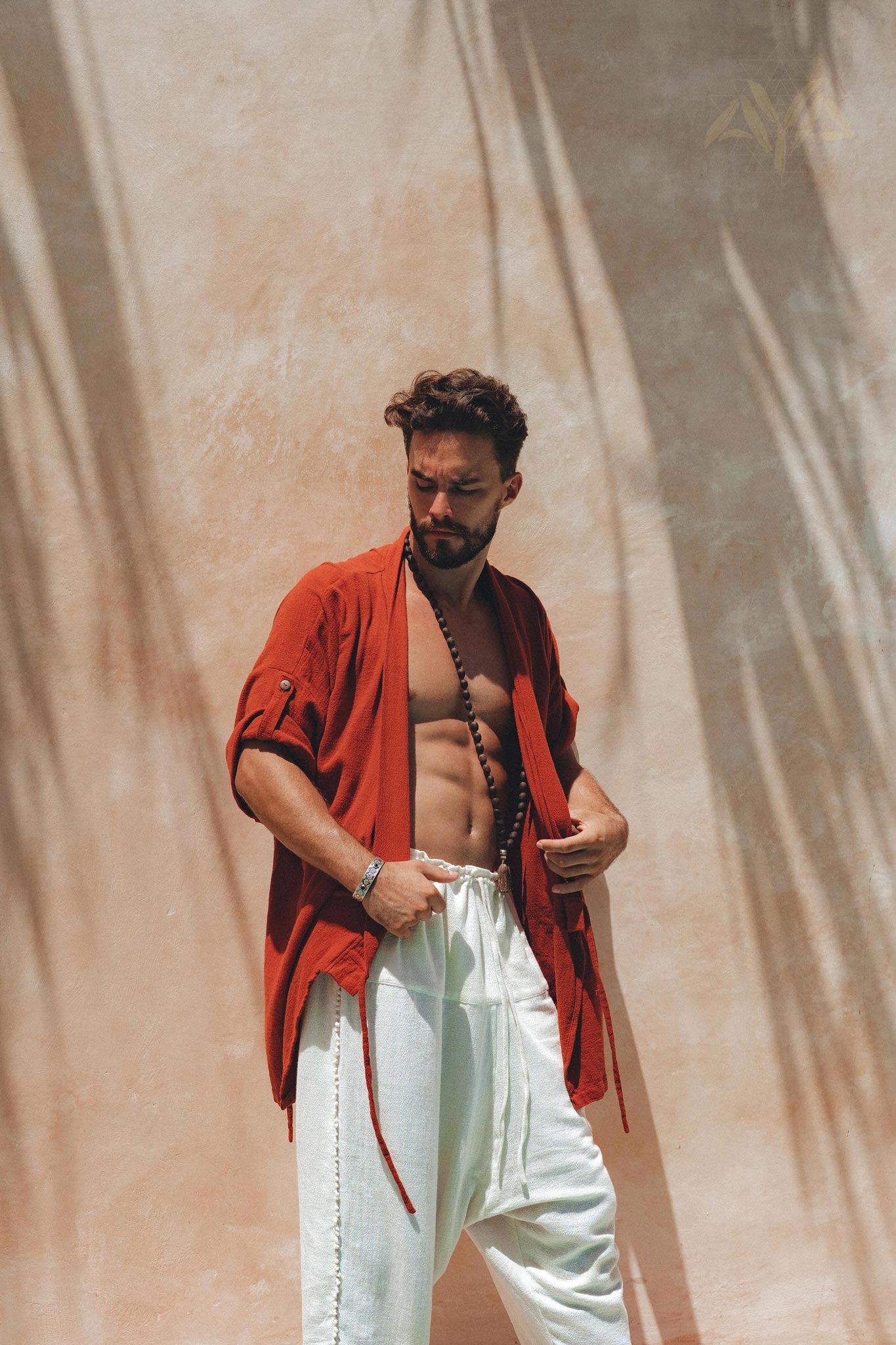 Red Tribal Kimono Robe for Men by AYA Sacred Wear