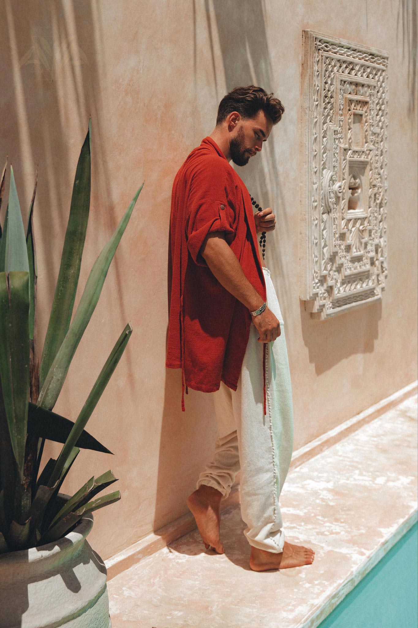Red Tribal Kimono Robe for Men by AYA Sacred Wear