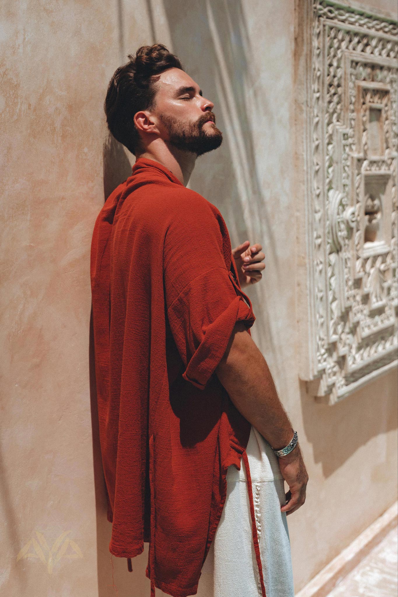 Red Tribal Kimono Robe for Men by AYA Sacred Wear