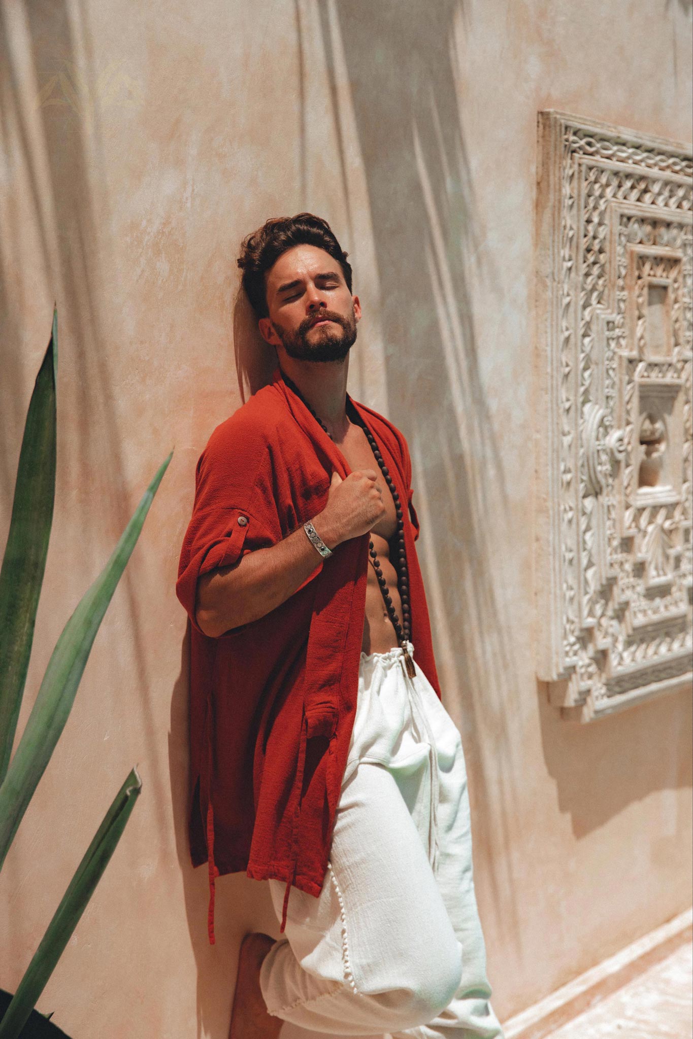 Red Tribal Kimono Robe for Men by AYA Sacred Wear