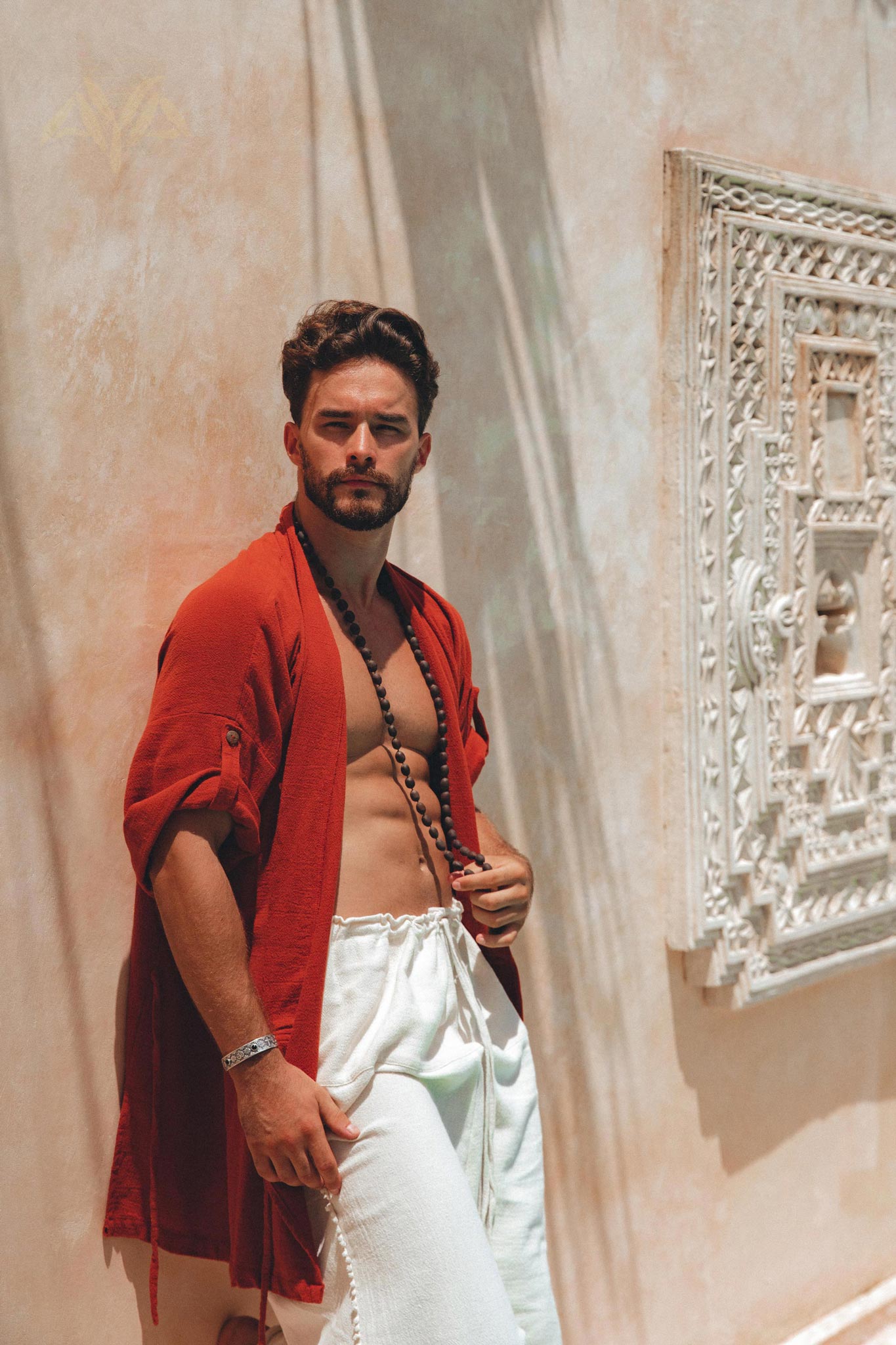 Red Tribal Kimono Robe for Men by AYA Sacred Wear