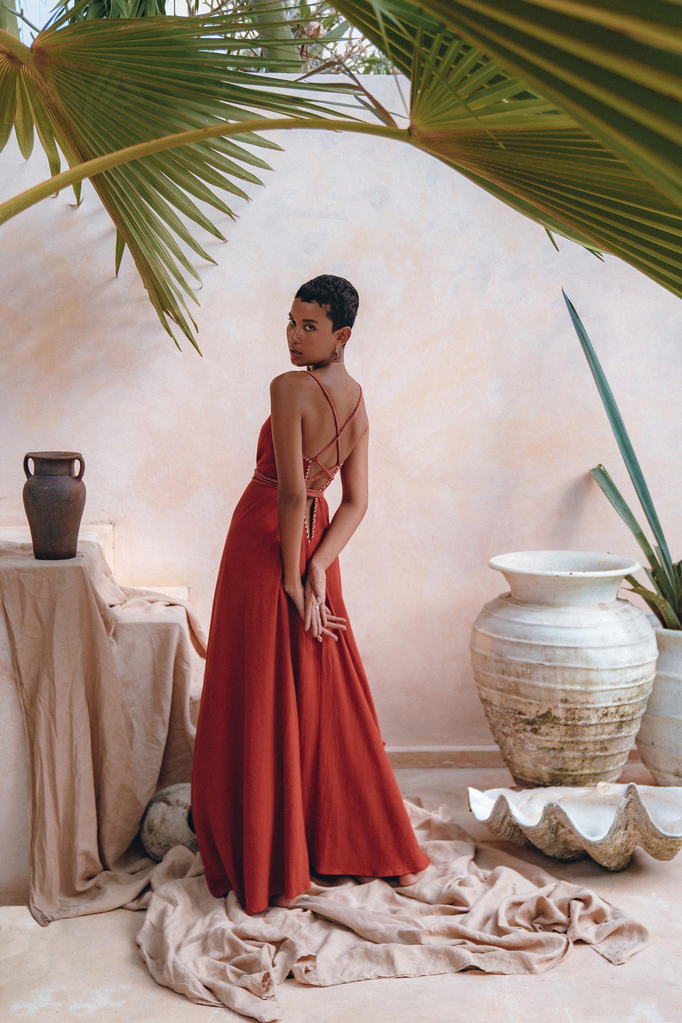 Organic Red Cotton Maxi Dress, Sleeveless Hand Embroidered Dress - AYA Sacred Wear