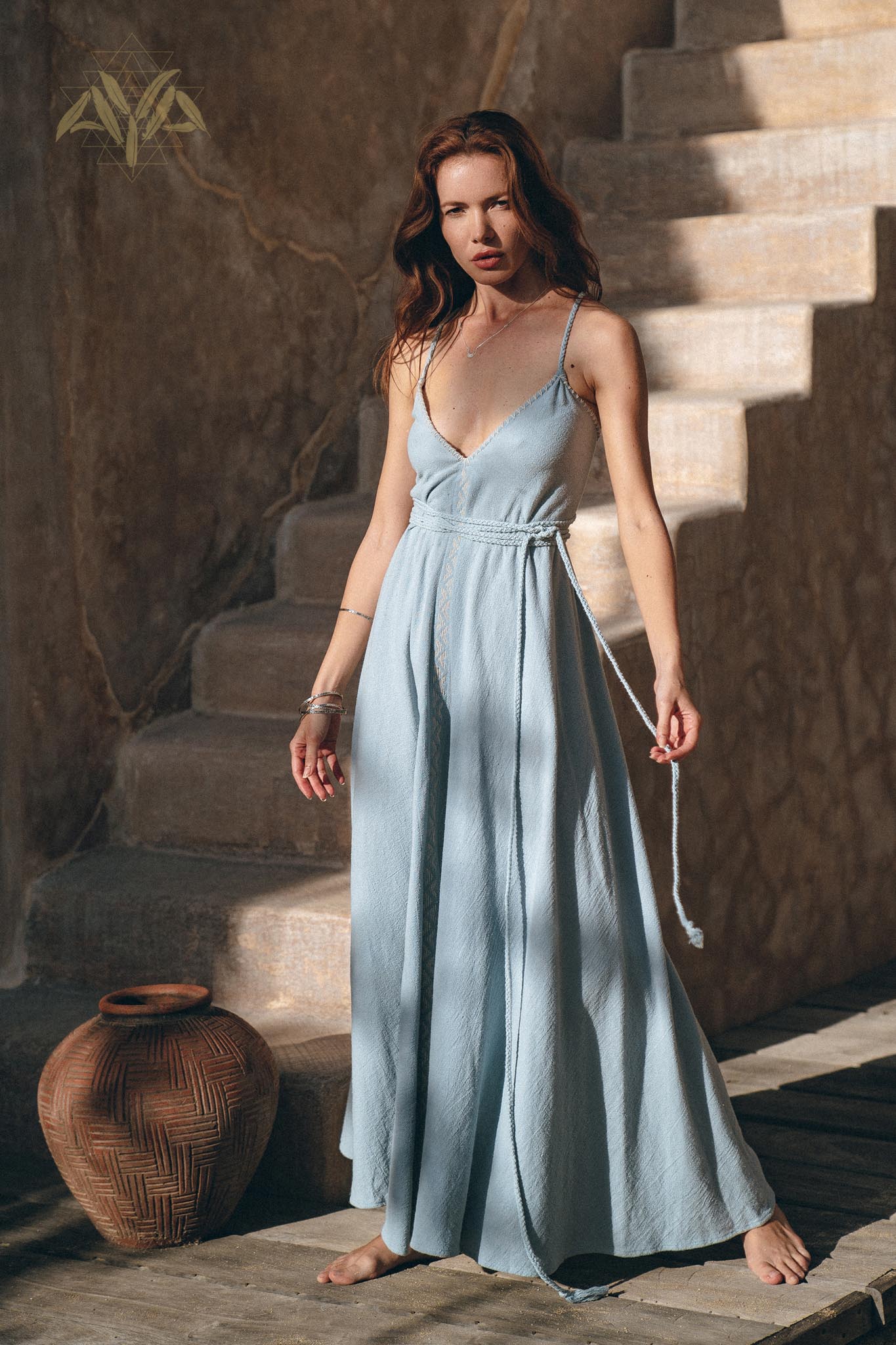 Sky Blue Bohemian Dress, Boho Bridesmaid Dress - AYA Sacred Wear