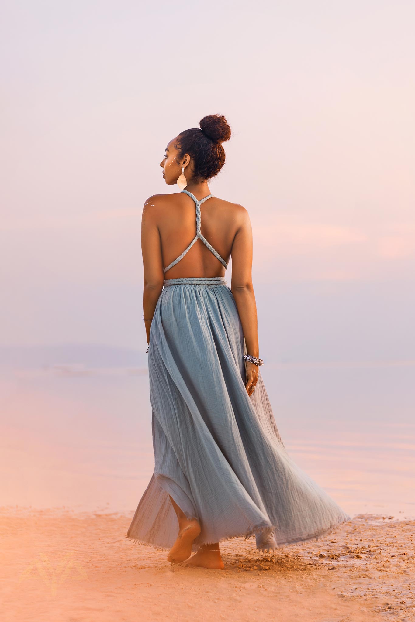 Sky Blue Greek Goddess Dress Sky Blue Long Maxi Belted Dress by AYA Sacred Wear