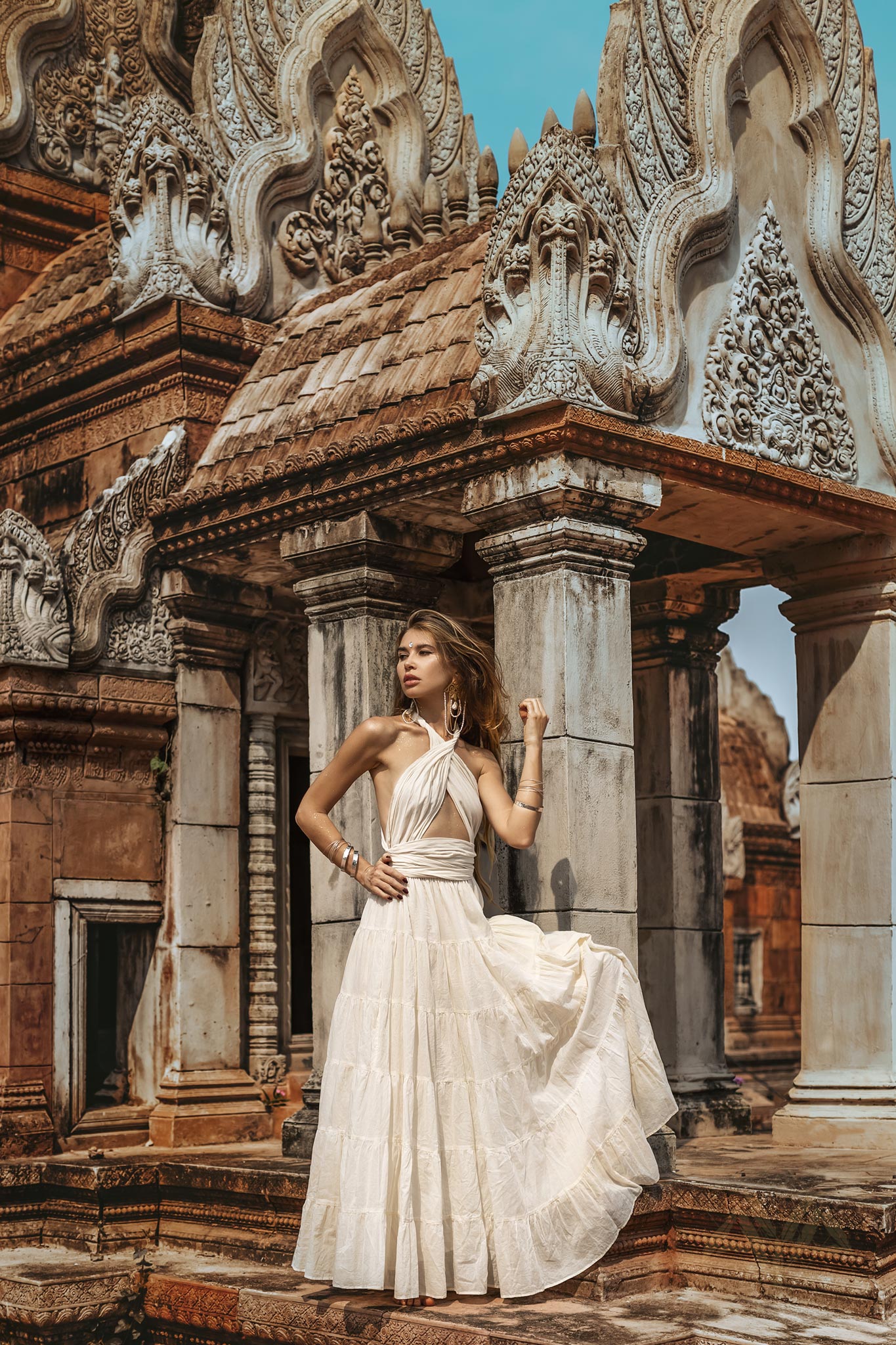 Off-White Bohemian Adjustable Dress, Evening Open Back Belly Dress - AYA Sacred Wear