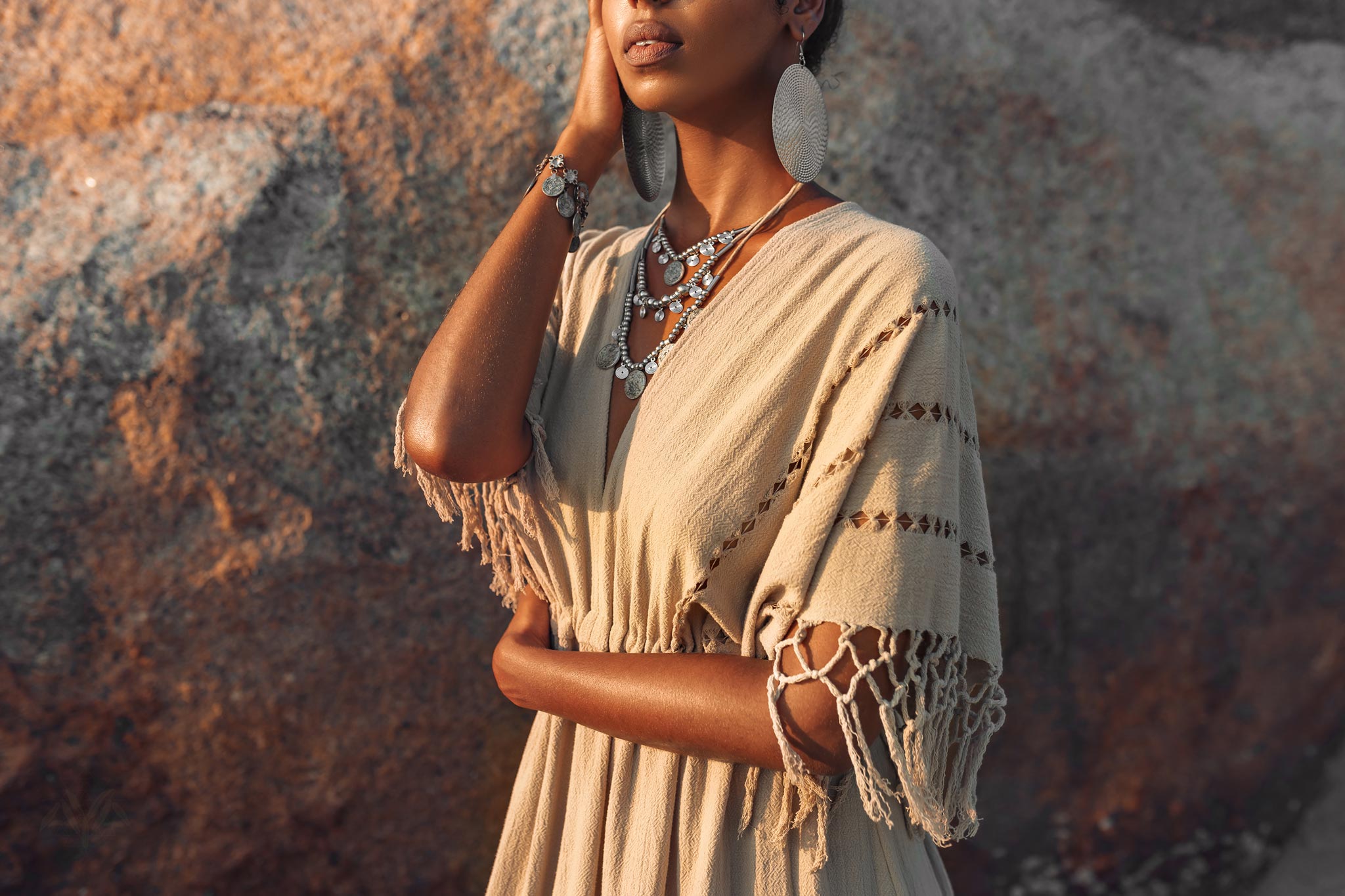 Creamy Sage Boho Dress Plus Size Dress for Women Kaftan Maxi Dress by AYA Sacred Wear