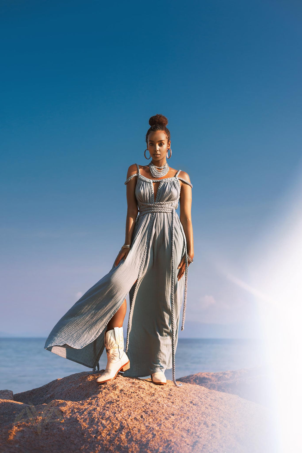 Sky Blue Greek Goddess Prom Boho Dress by AYA Sacred Wear