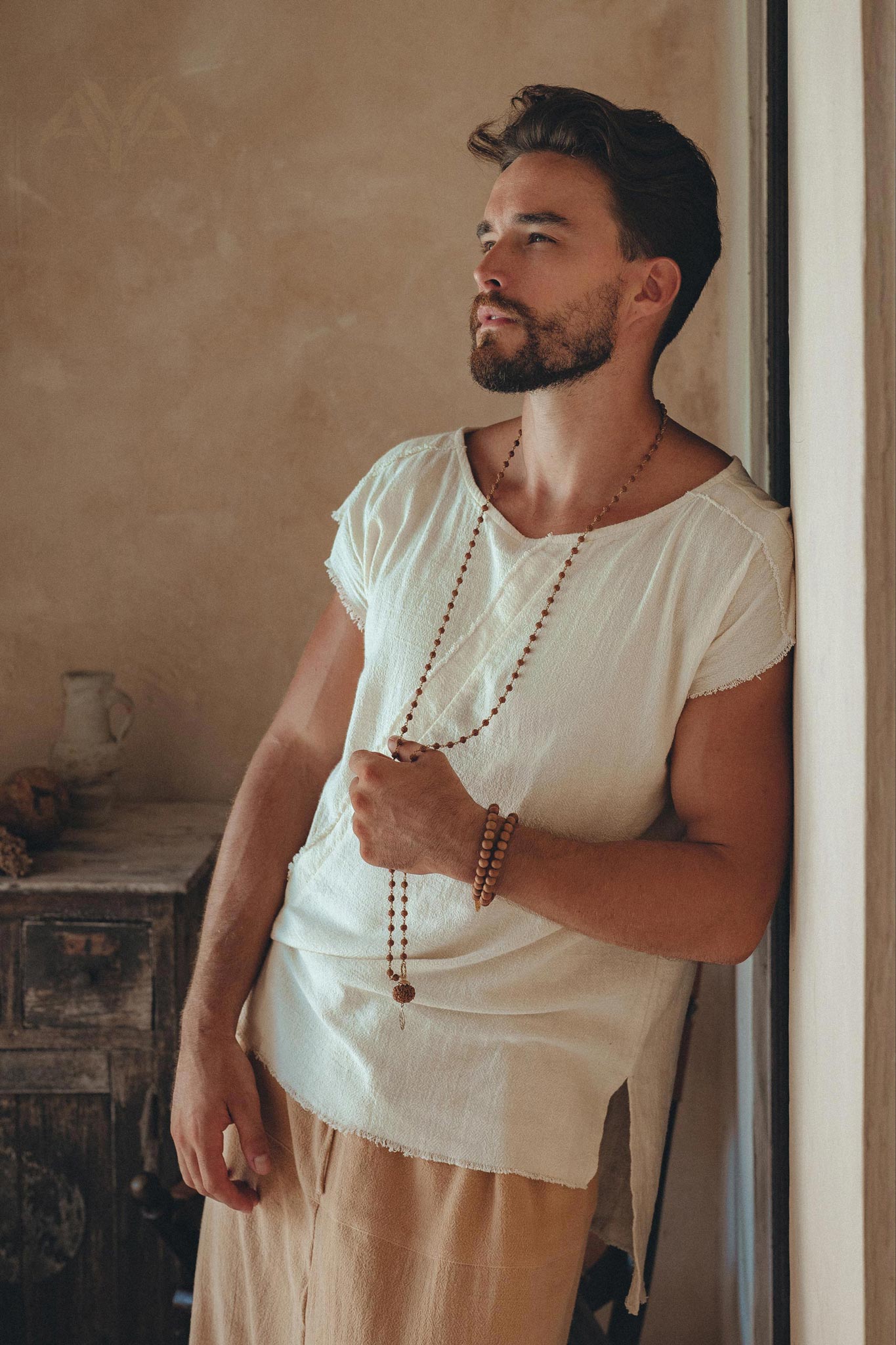 White Raw Edge Thick Cotton Top Tee for Men by AYA Sacred Wear