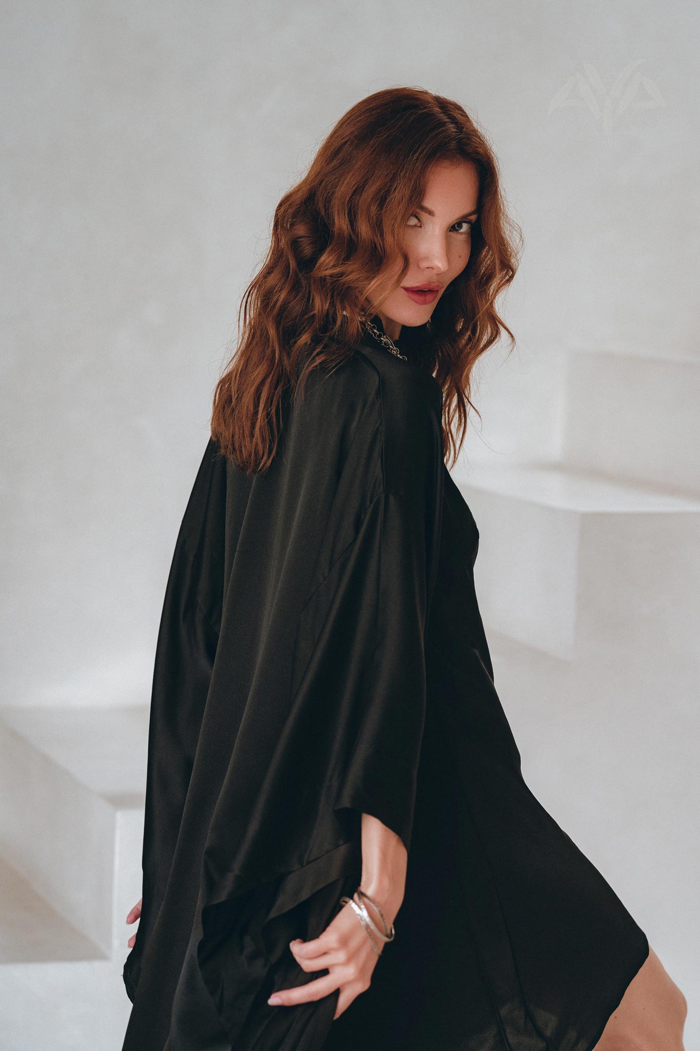 Wide Sleeve Bohemian Kaftan Cardigan, Black Peace Silk Kimono Robe - AYA Sacred Wear