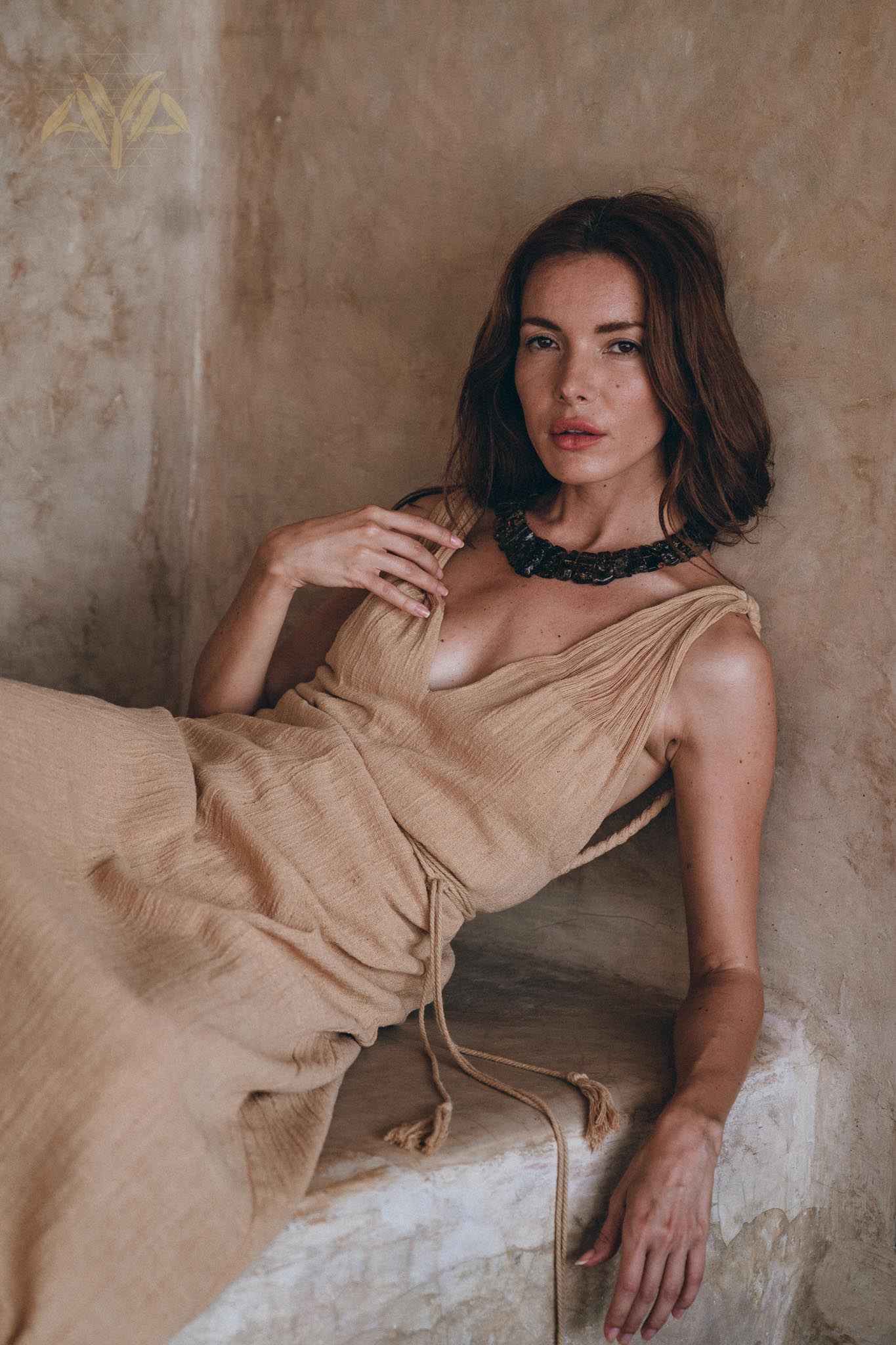 Boho Dress for Woman, Long Maxi Bohemian Dress, Beige Sandal Organic Dress - AYA Sacred Wear